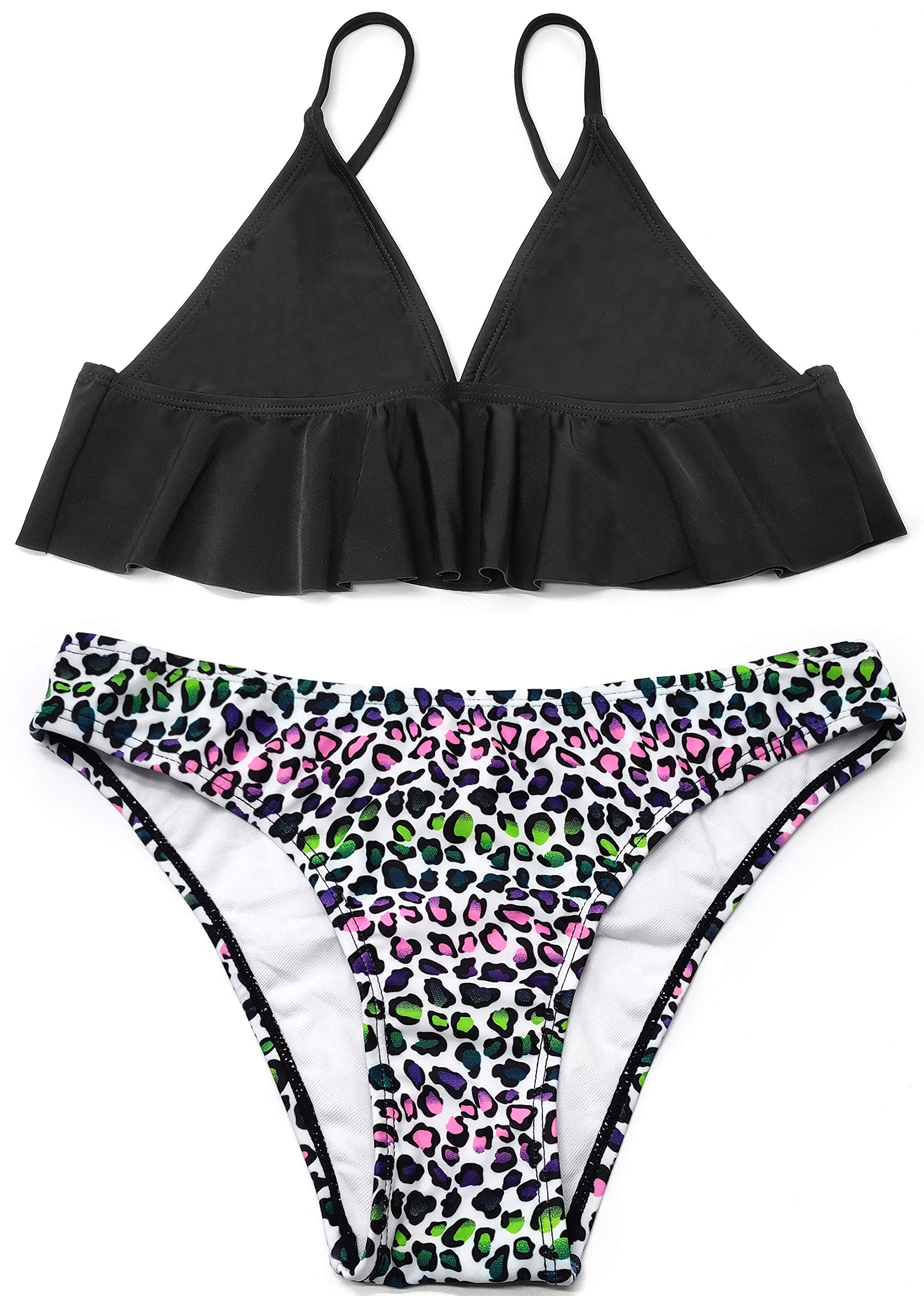 SHEKINI Trajes De Baño De Dos Piezas para Niñas Bandeau Volantes Estampado Flores Cintura Baja Bikini Bottoms Playa Bikini por Niña de 6 a 14 años