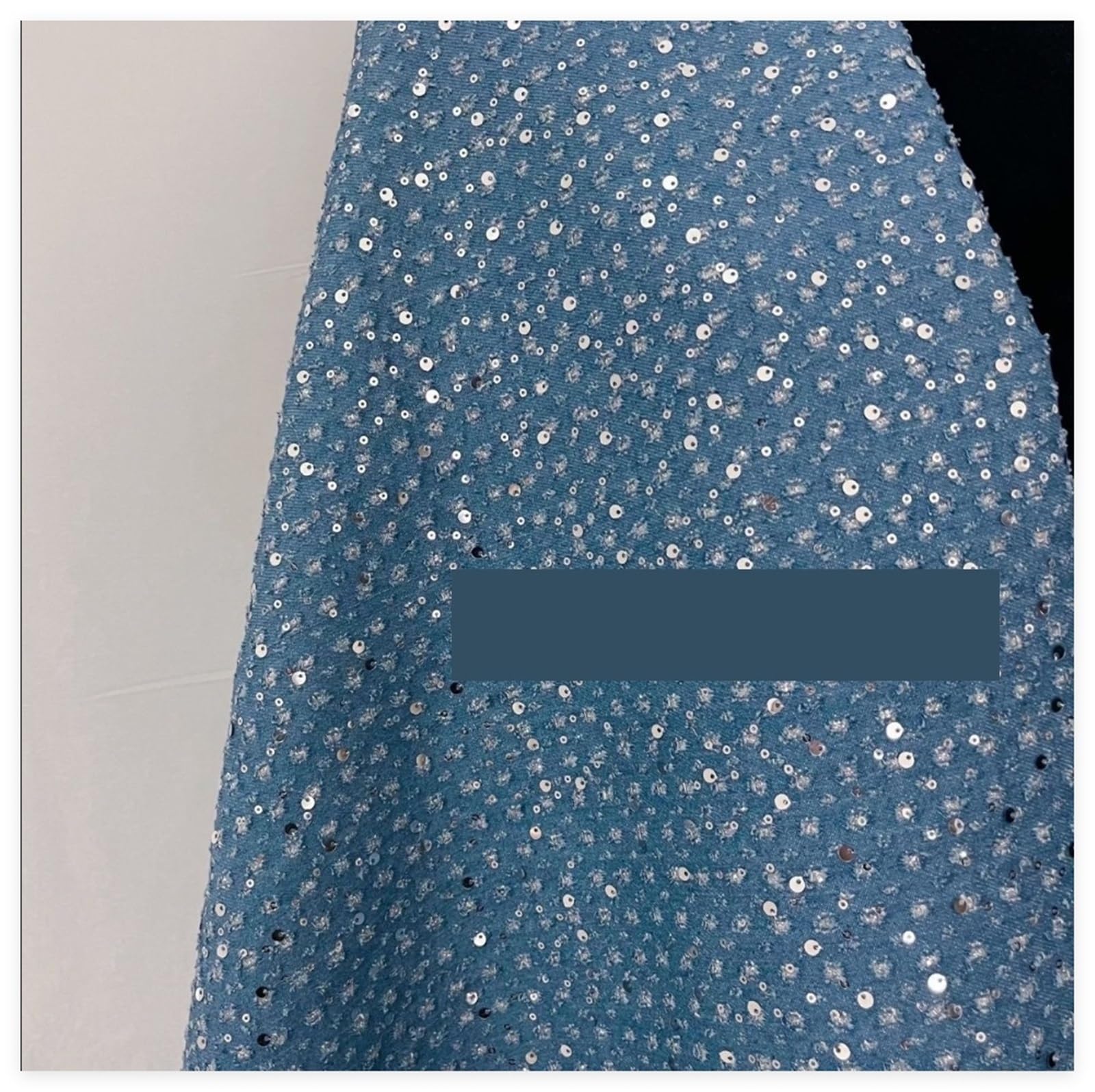 Tessuto denim lavato con ricamo di paillettes squisito 1M for cappotti, camicie, pantaloni, borse, cucito a mano fai da te, tessuti(WHITE)
