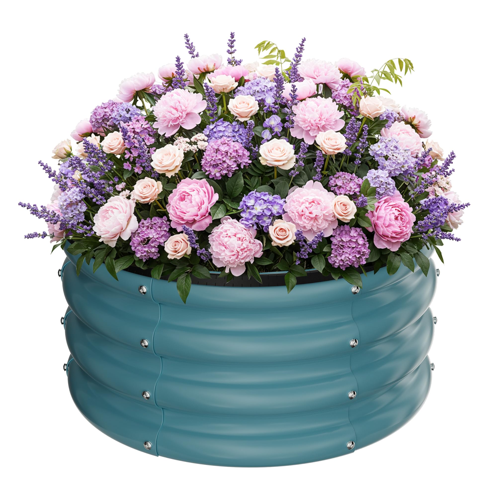 ZXZYHFTY Round Galvanized Raised Garden Bed kit, Blue Outdoor Garden Raised Planter Box, Round Large Metal Raised Garden Beds for Vegetable 2 * 2 *