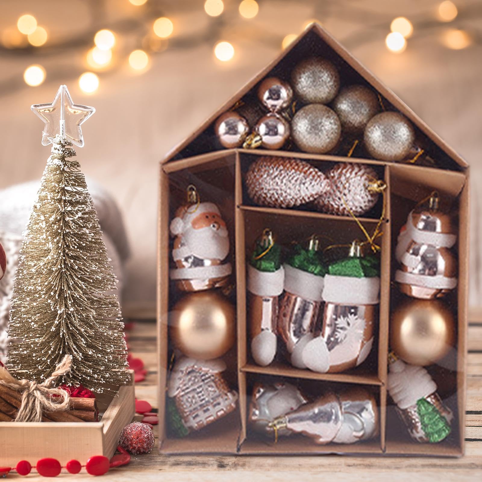 Oshhni Weihnachtskugeln, Ornamente, Weihnachtsbaumdekoration, Anhänger, Weihnachtskugeln, große Menge für Partygeschenke, Festliche Winterfeiertage auf der, Champagner-Weihnachtsmann-Set
