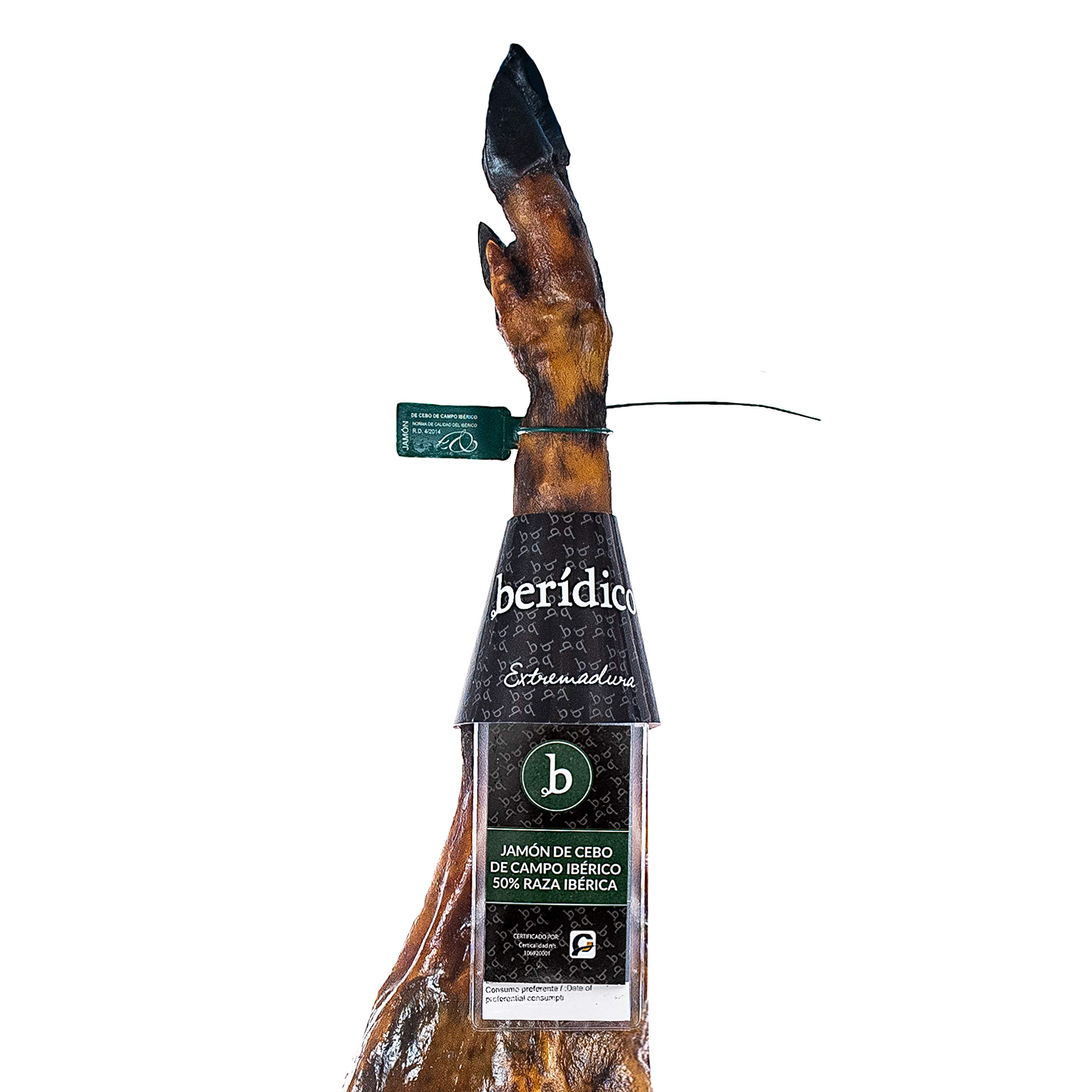 Jamón de Cebo de Campo Ibérico. 50% Raza Ibérica "Etiqueta Verde" Pieza de 7,5 Kg aprox. Elaboración 100% Artesanal. BERÍDICO. Jamón Ibérico. Extremadura