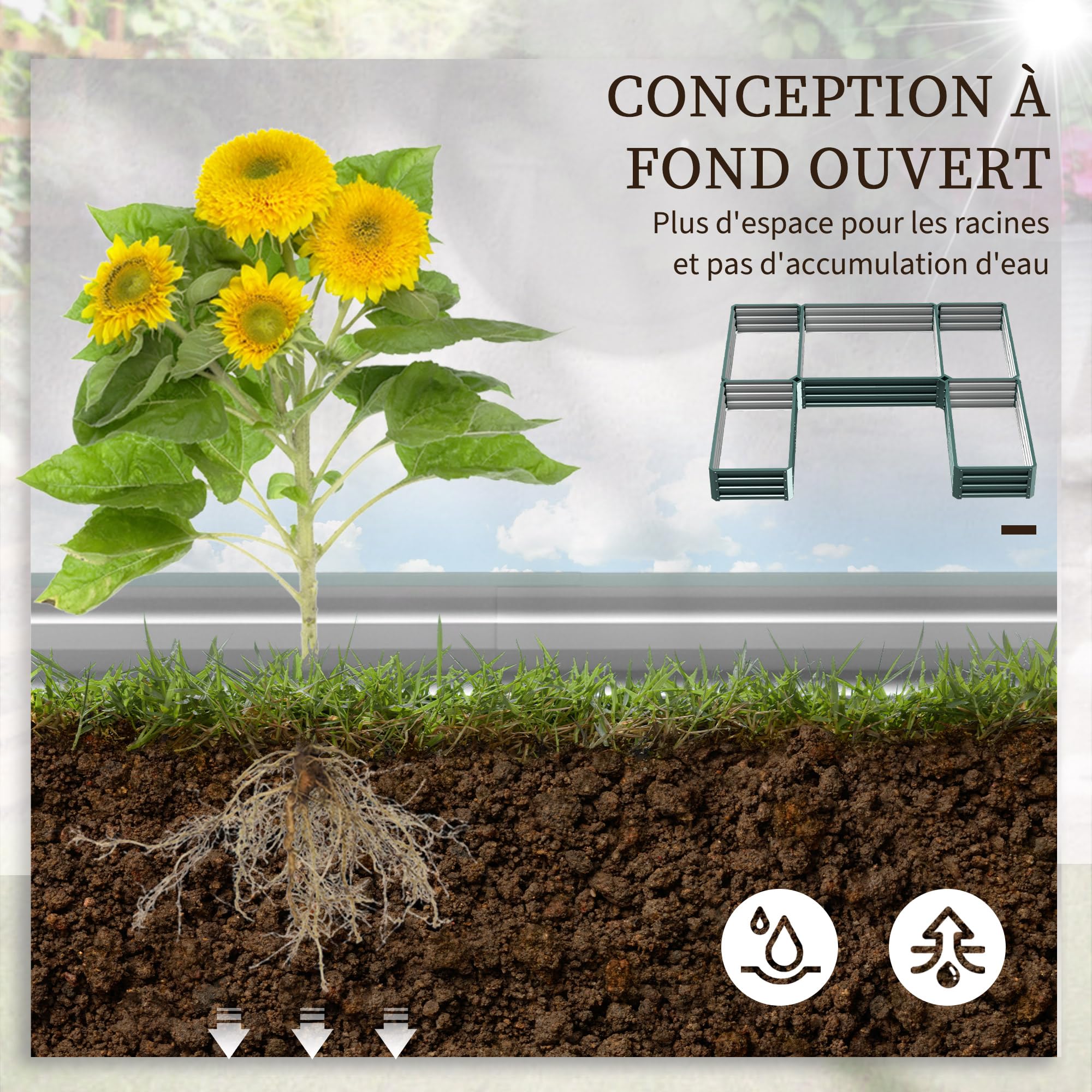Outsunny Jardinière Carré Potager de Jardin 245L x 242l x 31H cm Vert | Modulable En Acier, Ensemble de 5 Jardinières, pour Légumes, Plantes, Fleurs