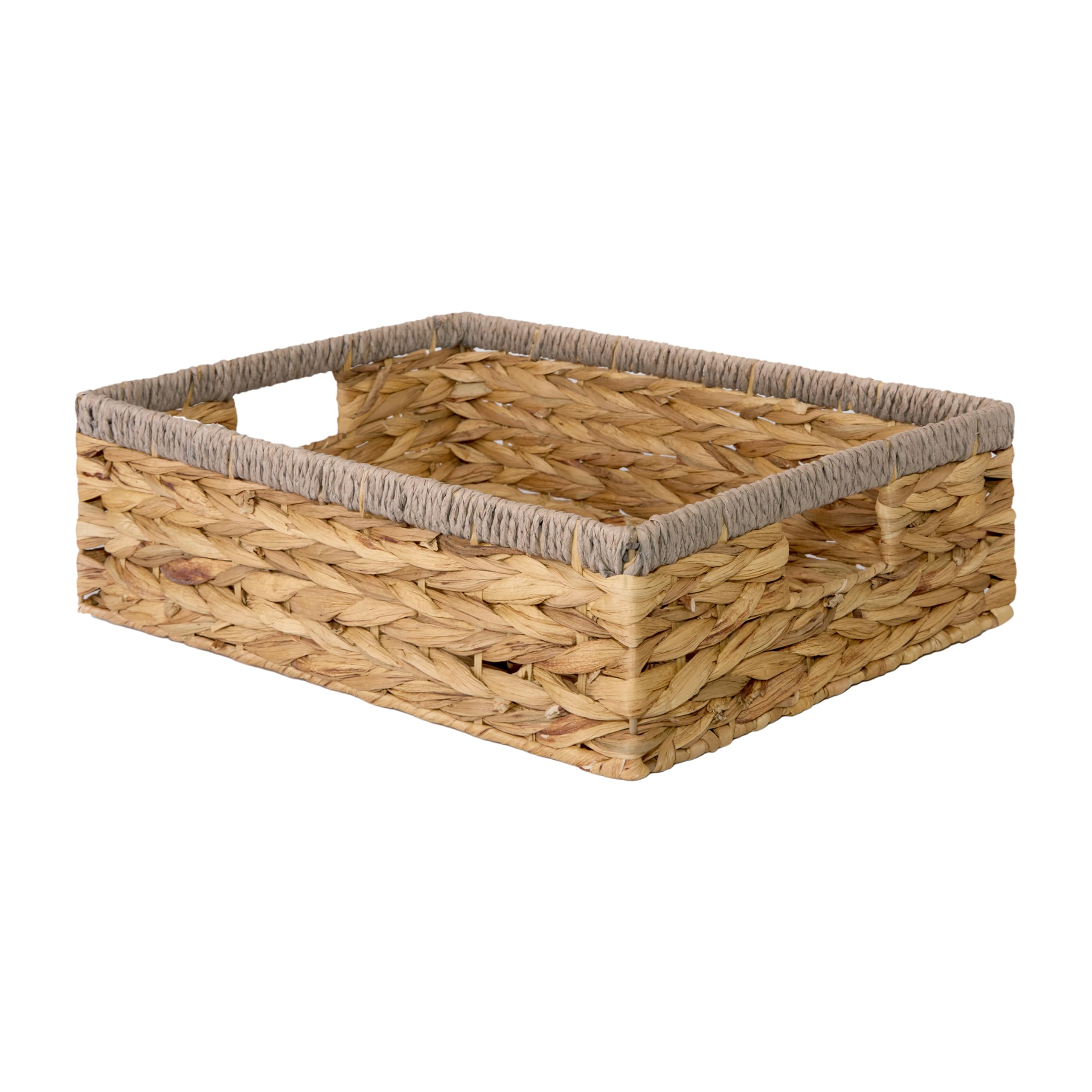 Wickerfield Shallow Woven Water Hyacinth Basket, Wicker Hamper Basket with Handle, Storage Baskets for Bathroom, Toys, Gift (Paper Rope, Large)