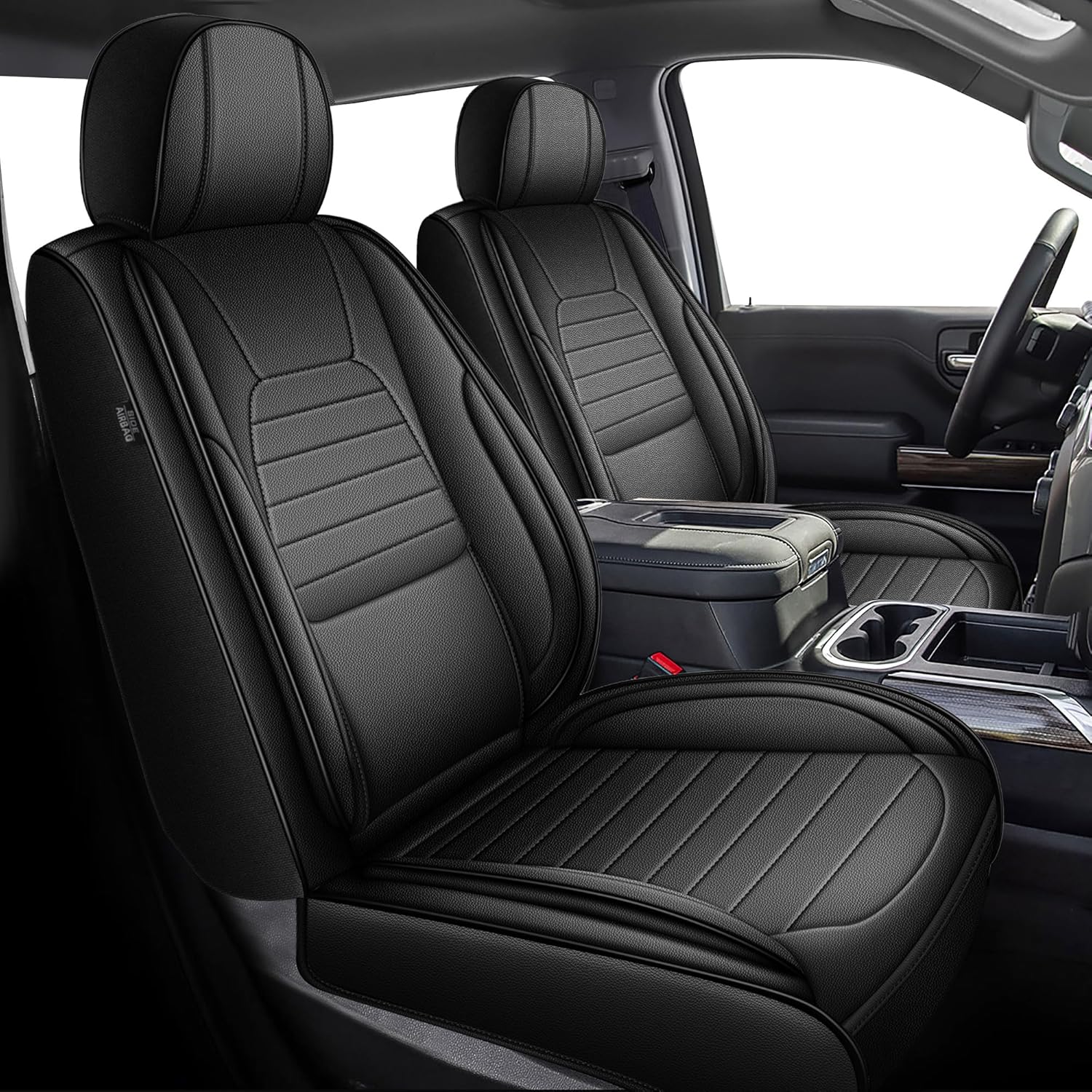 Truck Seat Covers Fit for Chevrolet/Chevy Silverado GMC Sierra 1500 2500HD 3500HD 2007-2024 2025 Crew Double Extended Cab Custom Leather Pick-up Seat Covers(Front Seat, Black) #Black-2PCS Front Fit for silverado/sierra 2007-2026