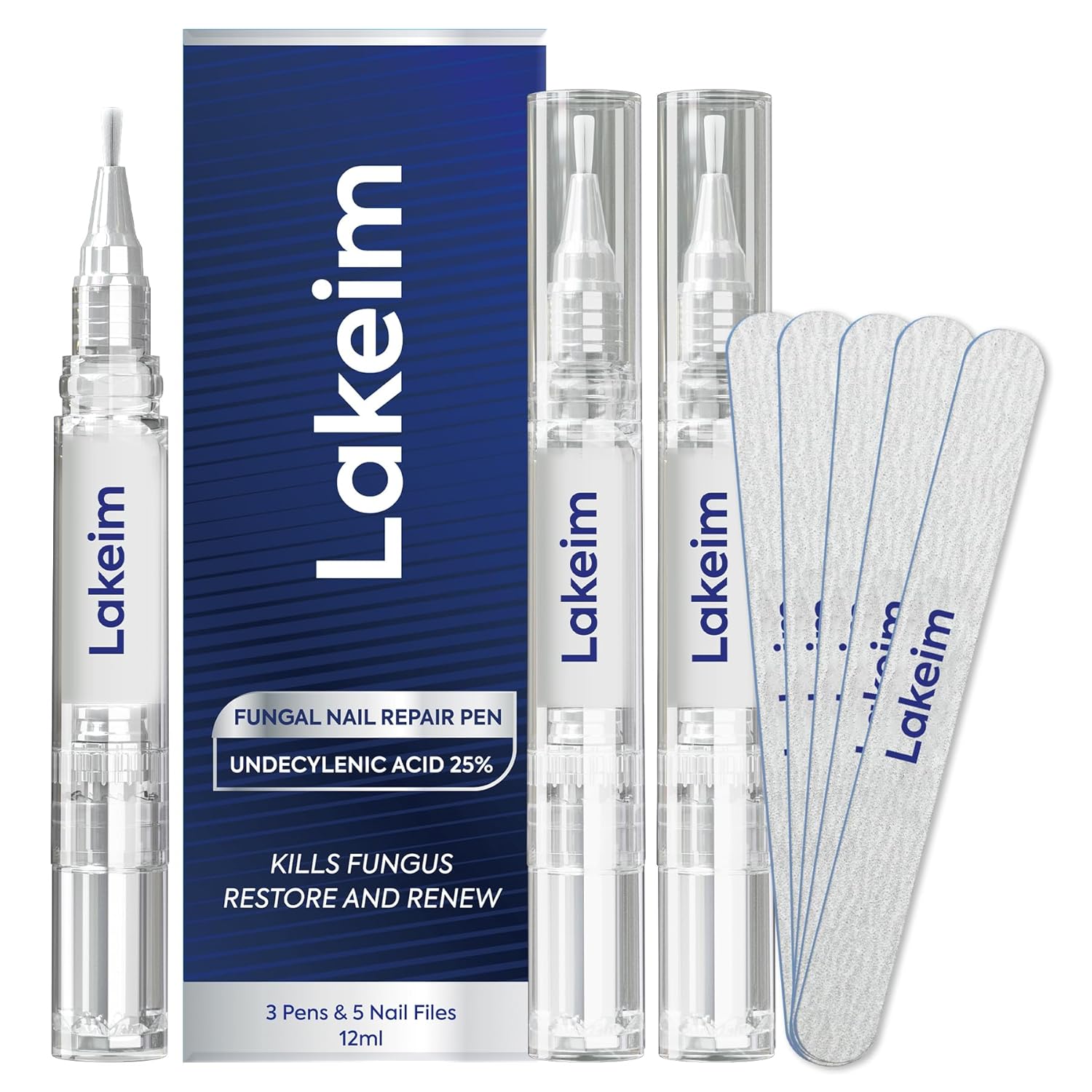Toenail Fungus Treatment Extra Strength: 25% Undecylenic Acid & Tea Tree Oil - Repairs Yellow Thick Brittle Toe and Fingernails - 3 Pens with 5 Nail Files