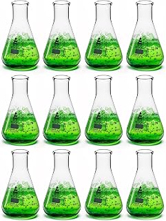 EiscoLabs 12 Pack 100mL Borosilicate Glass Erlenmeyer Flasks - Narrow Neck, Heat-Resistant, Lab Grade Conical Flasks