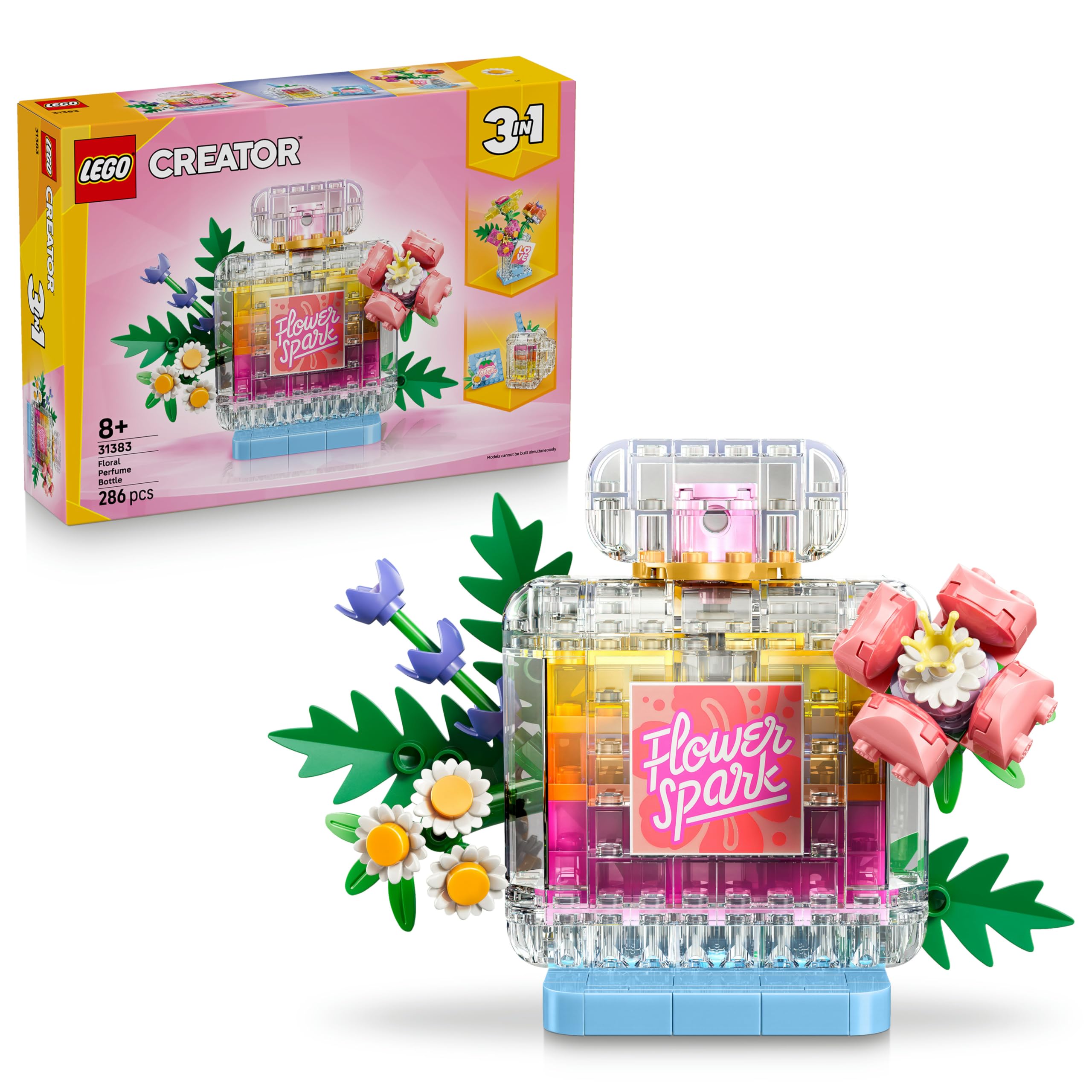 LEGO Creator 3 in 1 Floral Decor Perfume Bottle Toy - Model Kit Transforms into a Flower Vase or Smoothie - DIY Kids' Room Decoration - Birthday Gift for 8+ Year Old Girls & Boys - 31383