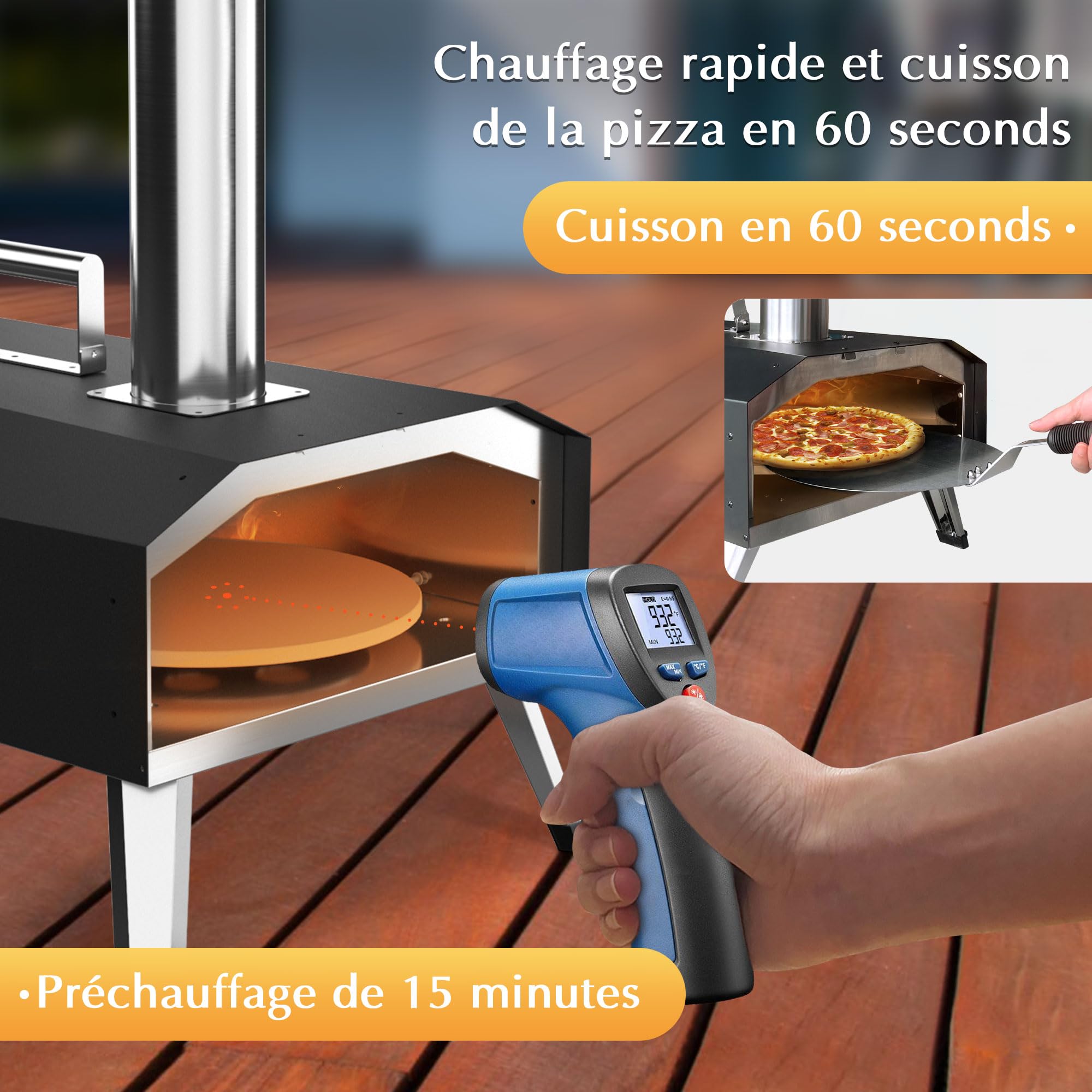 Four a Pizzas extérieurs à bois: KitchenBoss aciers inoxydables portable grille pizza avec pierre tournante de jardin avec granulés Combustible approprié : granulés, Charbon et briquettes