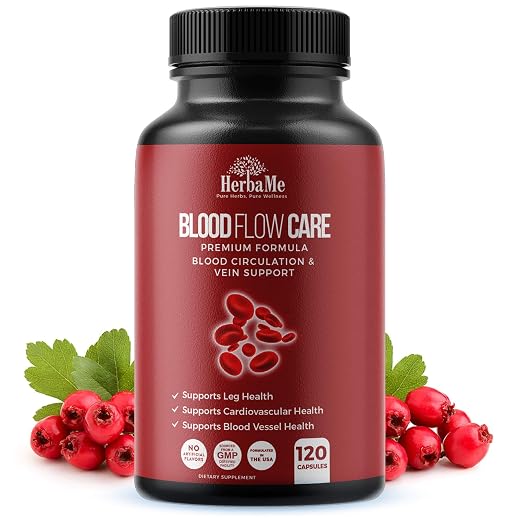 Herbame blood circulation supplement, 120 capsules, supports leg vein, heart, vessels and cardiovascular health with niacin, l-arginine, ginger, cayenne pepper, hawthorn, diosmin, blood flow pills