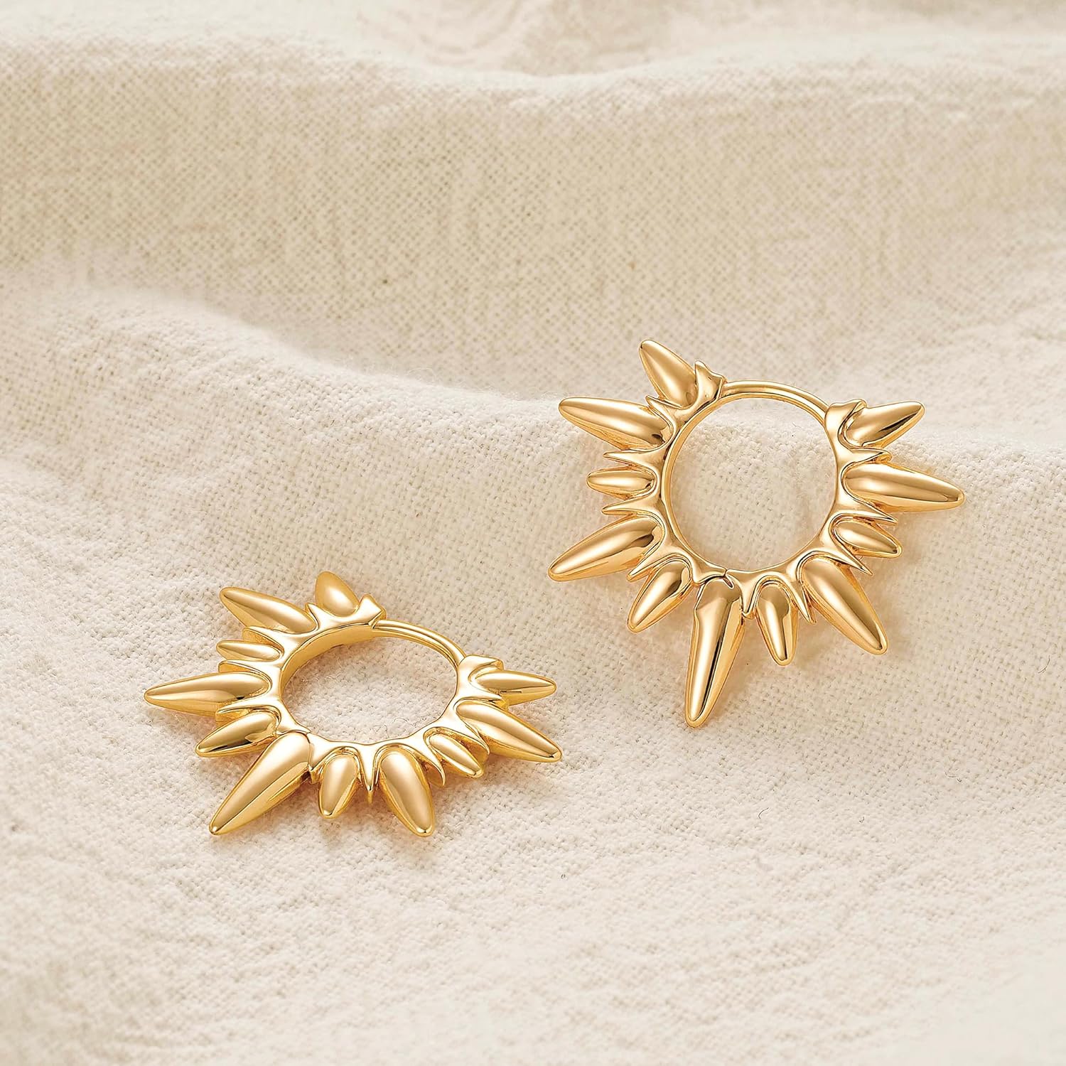 FETTERO Women Spike Earrings Gold Huggie Hoops 14K Gold Plated Small Hoop Earrings for Women Boho Simple Delicate Gold Earrings Handmade Hypoallergenic Earrings Jewelry Gift - Image 3