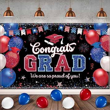 Tudomro Graduation Party Backdrop Decoration Congrats Grad Backdrop Banner Red and Blue We are So Proud of You Banner Background Photo Booth Props for 2026 School Party Supplies, 72.8 x 43.3 Inch