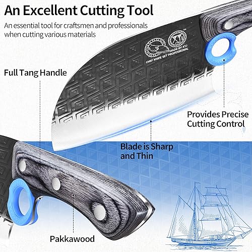 Miniatura 4 de XYJ Auténtico desde 1986, cuchillo de carnicero de chef serbio con estuche, cuchillo de cocina para verduras de chefs, espiga completa para acampar
