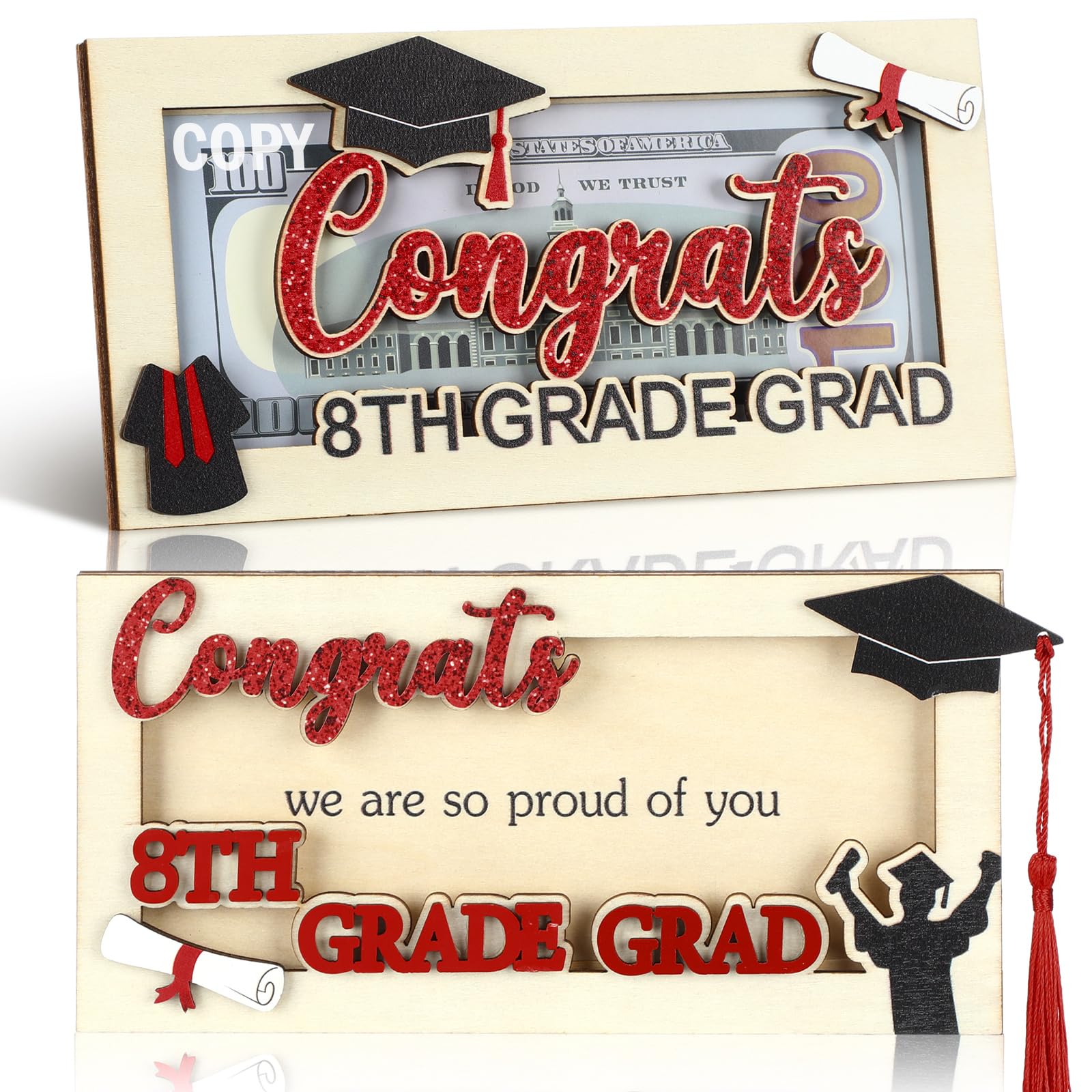 Photo 1 of Qunclay 2pcs 8th Grade Graduation Gifts Wooden 2026 Graduation Money Holder Cash Envelope Clip Box for Him or Her Congrat Grad Cash Envelope Gifts for 8th Grade Students Grad Party(Black,Red)