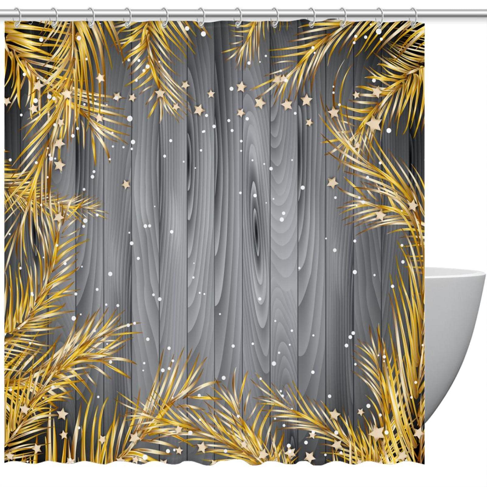 Rideau de douche imperméable anti-moisissure 183x183 motif Noël doré bois