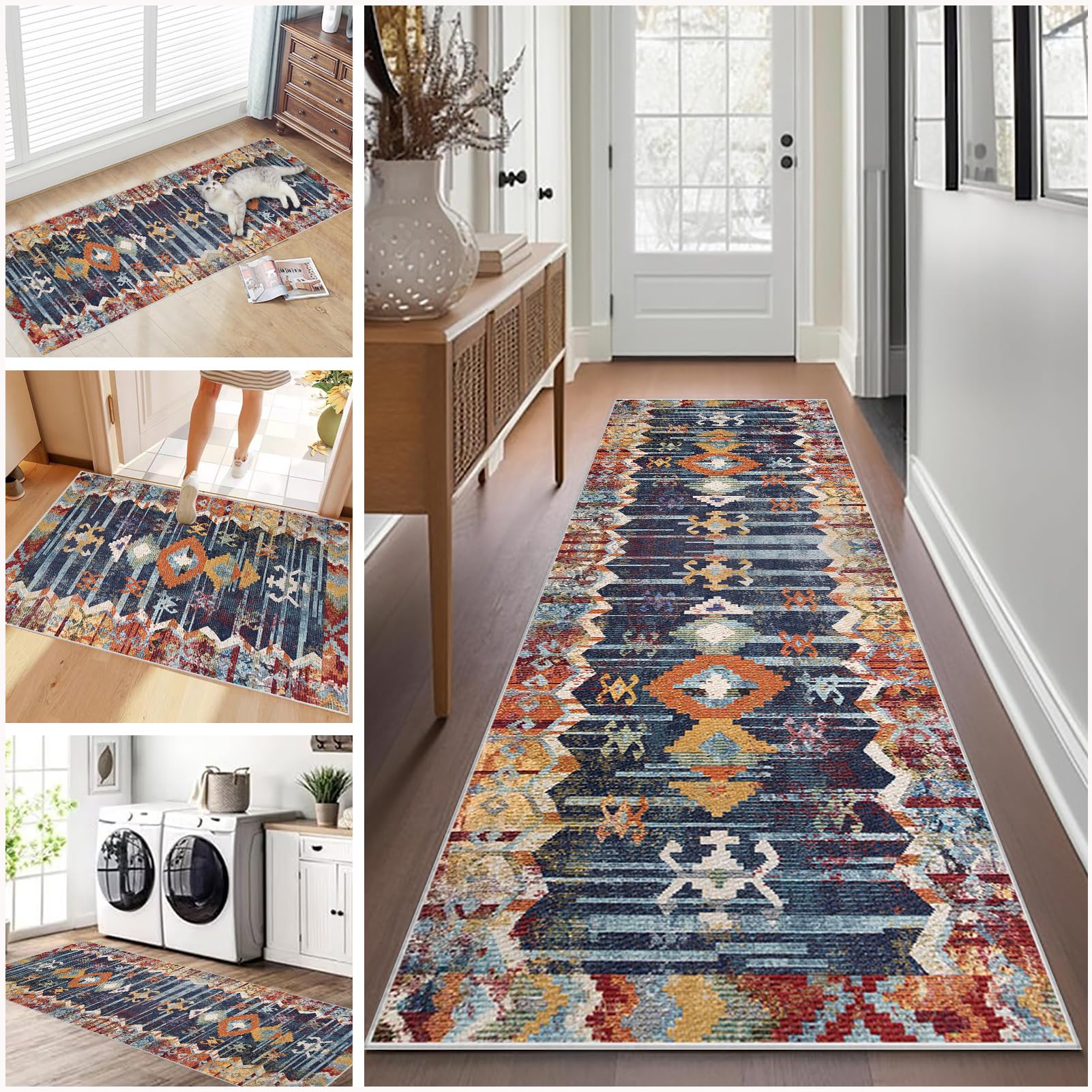 Machine Washable Hallway Runner Rug Non Slip 40 x 60 cm Heavy Duty Carpet Runners for Kitchen Long Runner Rug for Entryway Indoor Absorbent Kitchen Rug Runner for Hallways Low Pile Carpet Floor Mat