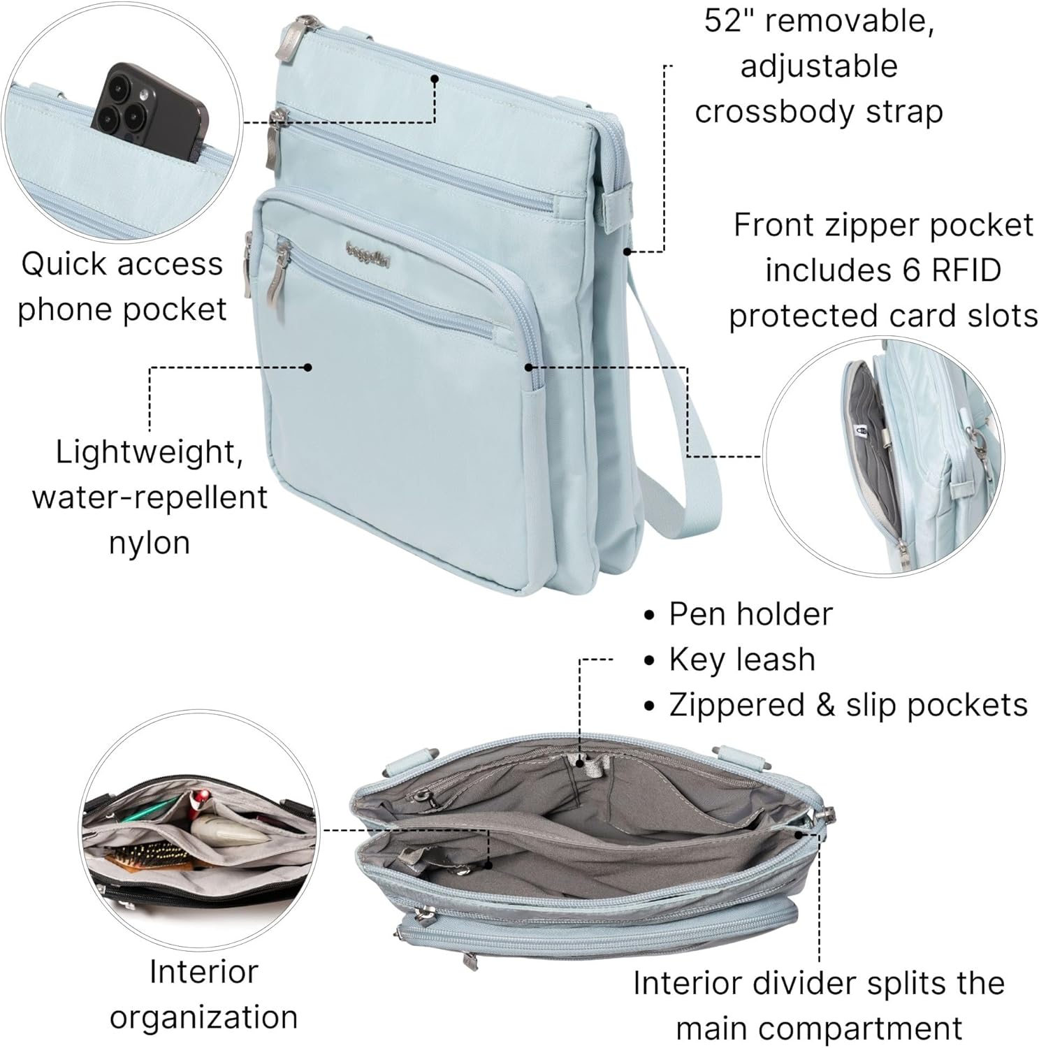 Baggallini Out and About Crossbody Bag for Women - 10"x10.7" Lightweight Travel Handbag w/RFID Card Slots - Image 4