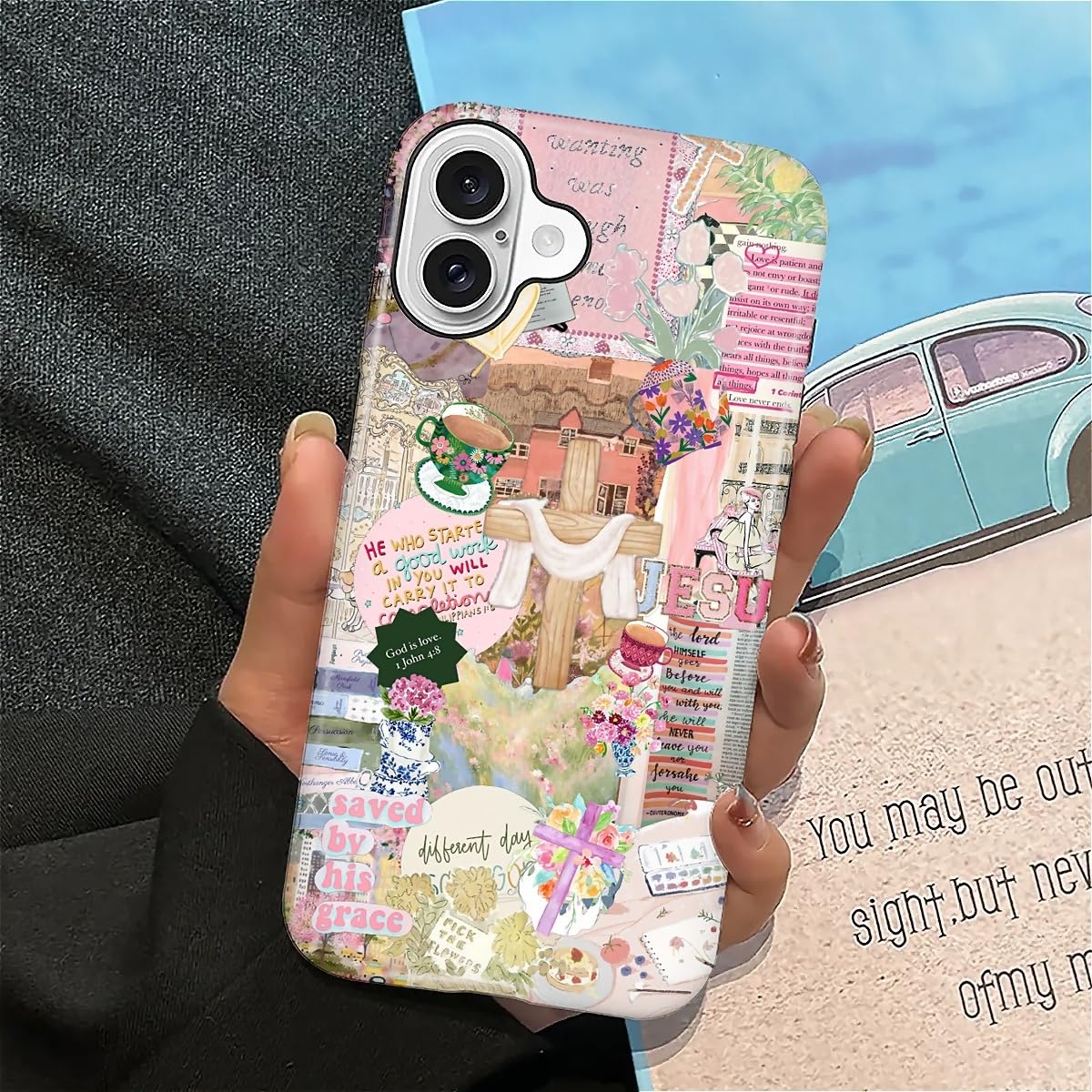 Funda para iPhone 16, TPU a prueba de golpes, protección contra caídas, carcasa rígida híbrida de 2 capas para iPhone 16-Love Jesus