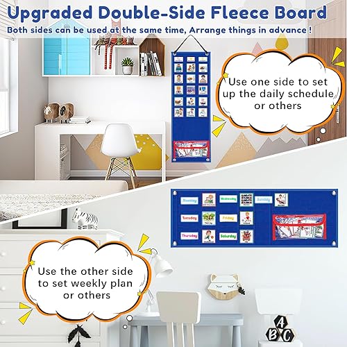 Miniatura 4 de Horario visual para niños con autismo, 107 tarjetas de doble cara para niños pequeños, tabla de tareas de rutina con imágenes para el