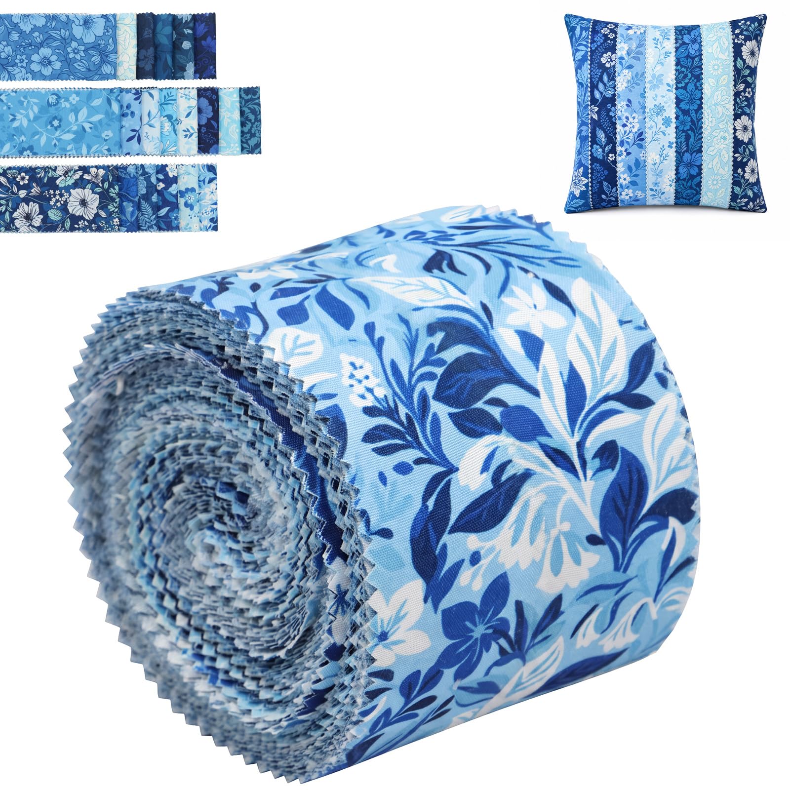 80Pcs Jelly Rolls Fabric 100% Cotton Quilting Fabric, Multipurpose Pre-Cut Strips (2.56 x 19.69 Inch) 20 Floral Prints for DIY Handmade Crafting Quilting and Sewing (Style 5, 80 Pieces)