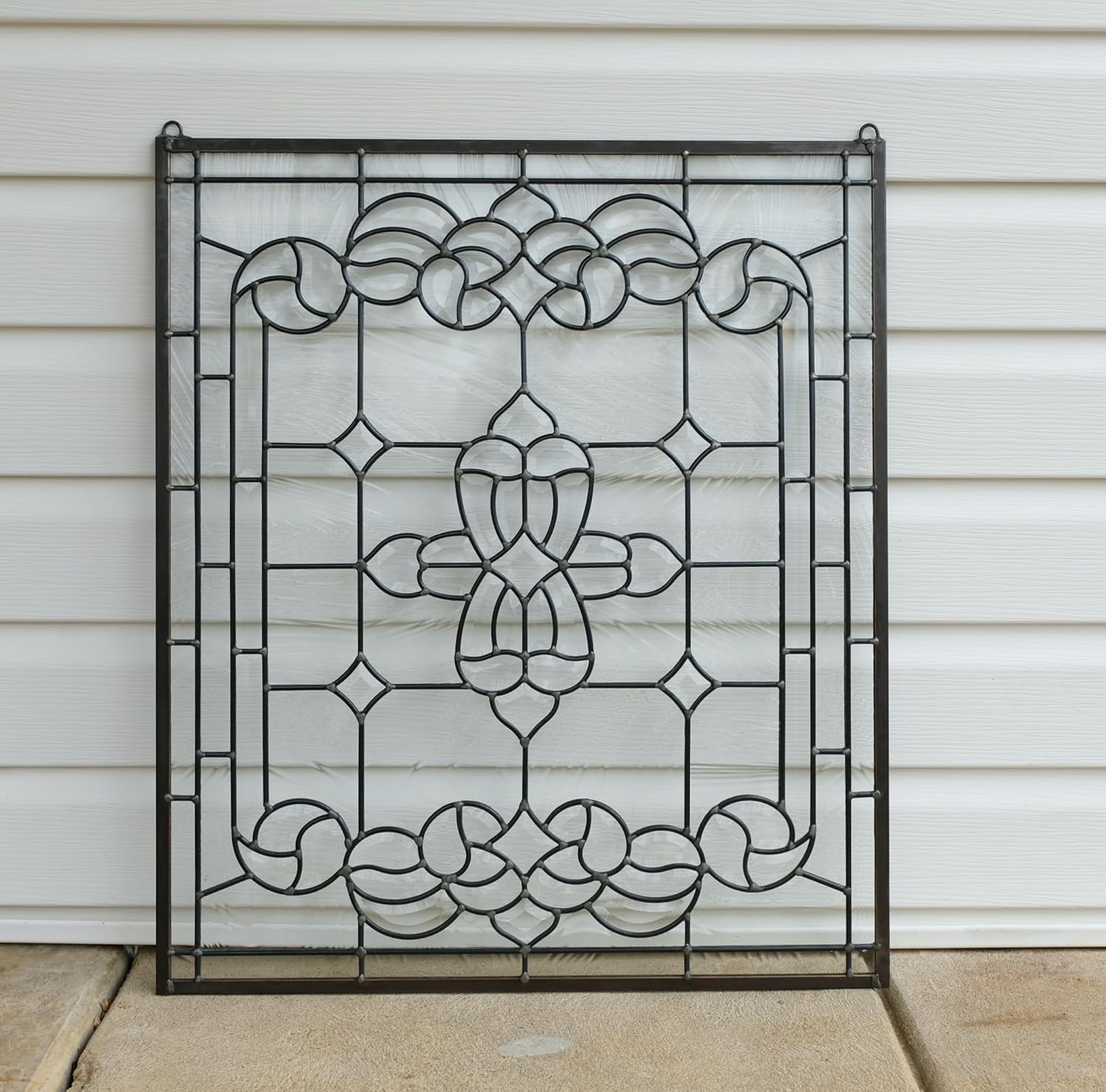 All Clear Beveled Stained Glass Hanging Window Panel, 24" x 28"