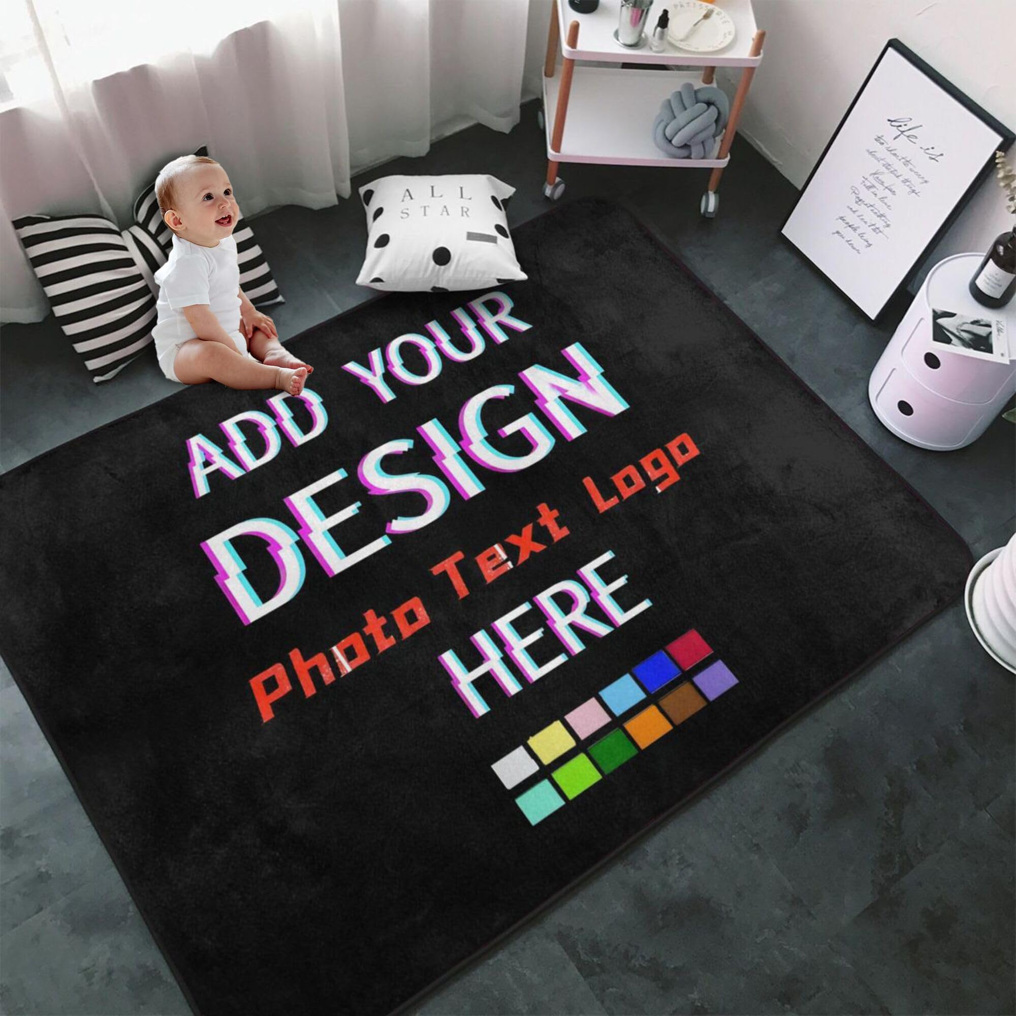 buxvhre Custom Rug Personalized Area Rug Add Your Photo Text Non-Slip Bath Rug Door Mat for Home Bedroom Decorative (36" x 24")