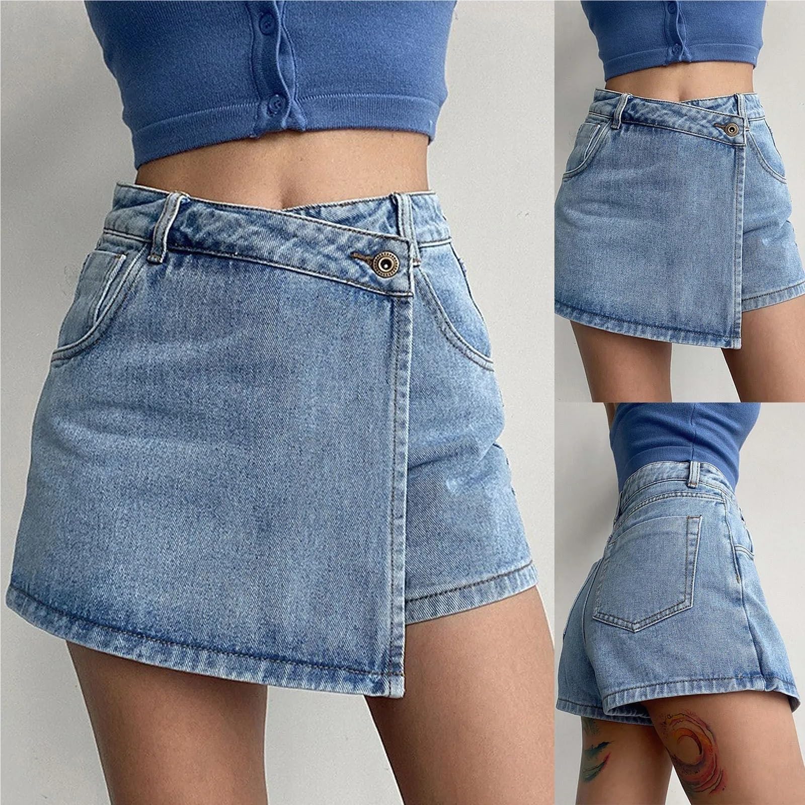 Falda Vaquera para Mujer Pantalones Cortos de Mezclilla de Cintura Baja for Mujer, Pantalones Cortos de Verano con Pierna Ancha, Mono para El Uso Diario, Fiestas(XXL)