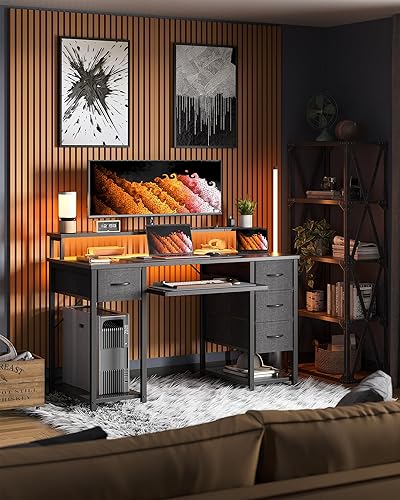 Miniatura 2 de Escritorio para computadora con cajones y tomas de corriente, escritorio de juegos de 55 pulgadas con luces LED, escritorio de oficina en casa con