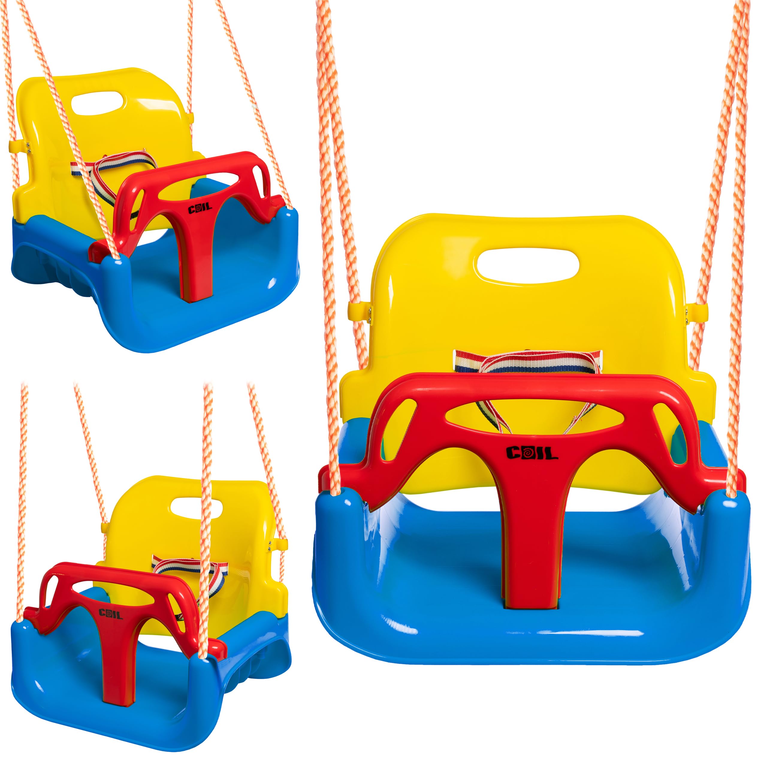 COIL Columpio infantil para exteriores, 3 en 1, columpio ajustable para niños, para interior con respaldo, columpio para interiores y niños (C0348-azul)