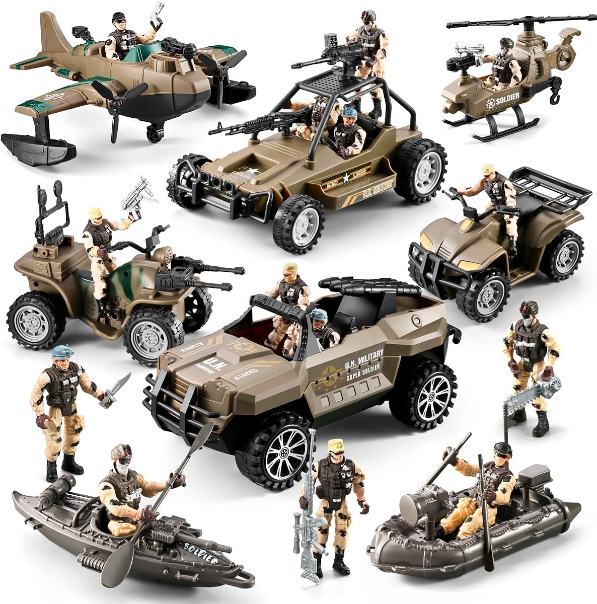 56-in-1 Army Men Toys for Boys 4-7 6-8 8-12, Military Truck/Helicopter/Kayak Boat/Motorcycle/Army Men Action Figures/Weapon Gears, Army Toys for Boys Kids Birthday Gifts Party Favors