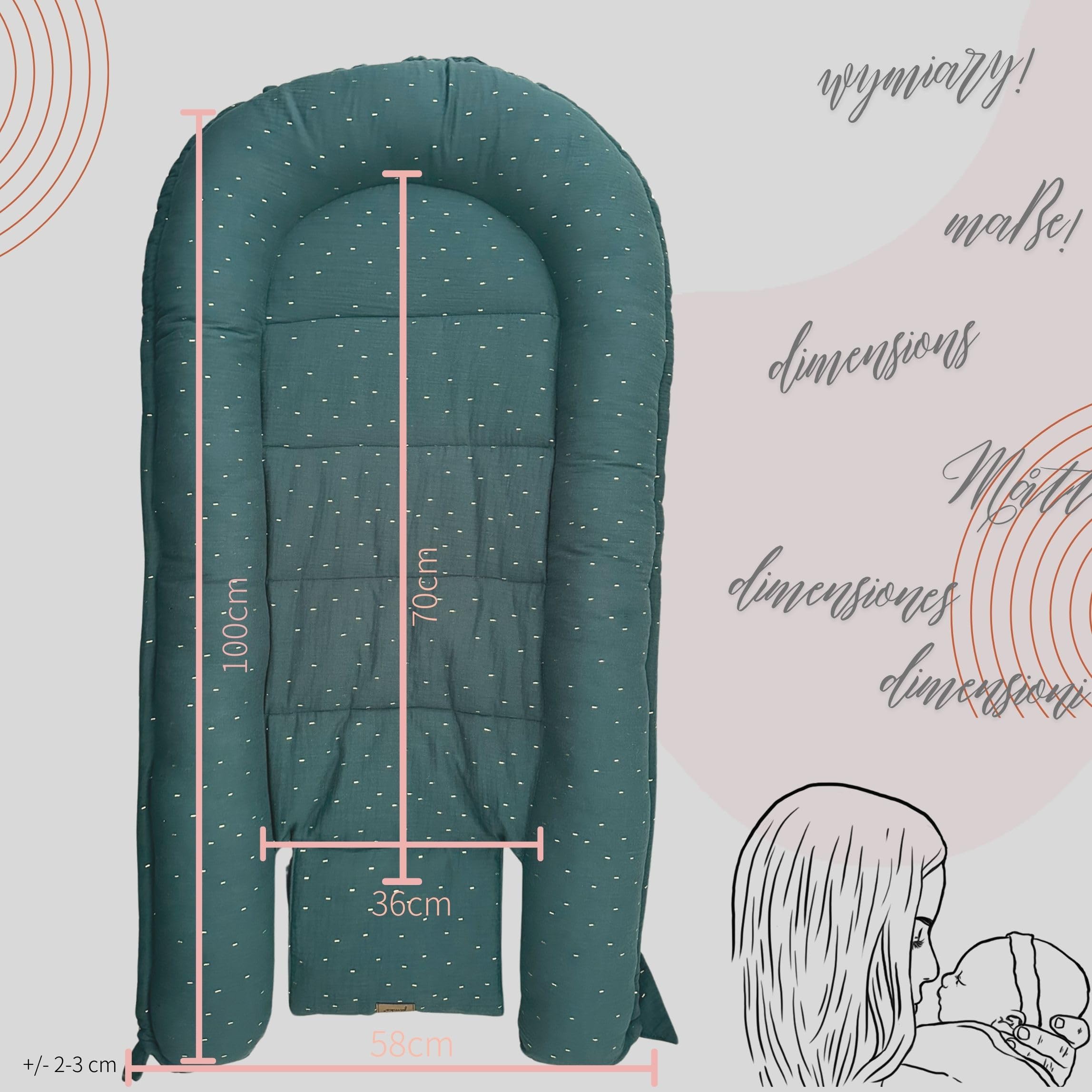 PIMKO Gniazdko niemowlęce do przytulania dla niemowląt, kokon dla niemowląt i noworodków, 60 x 90 cm, 100% bawełna, muślin, kolor złoty