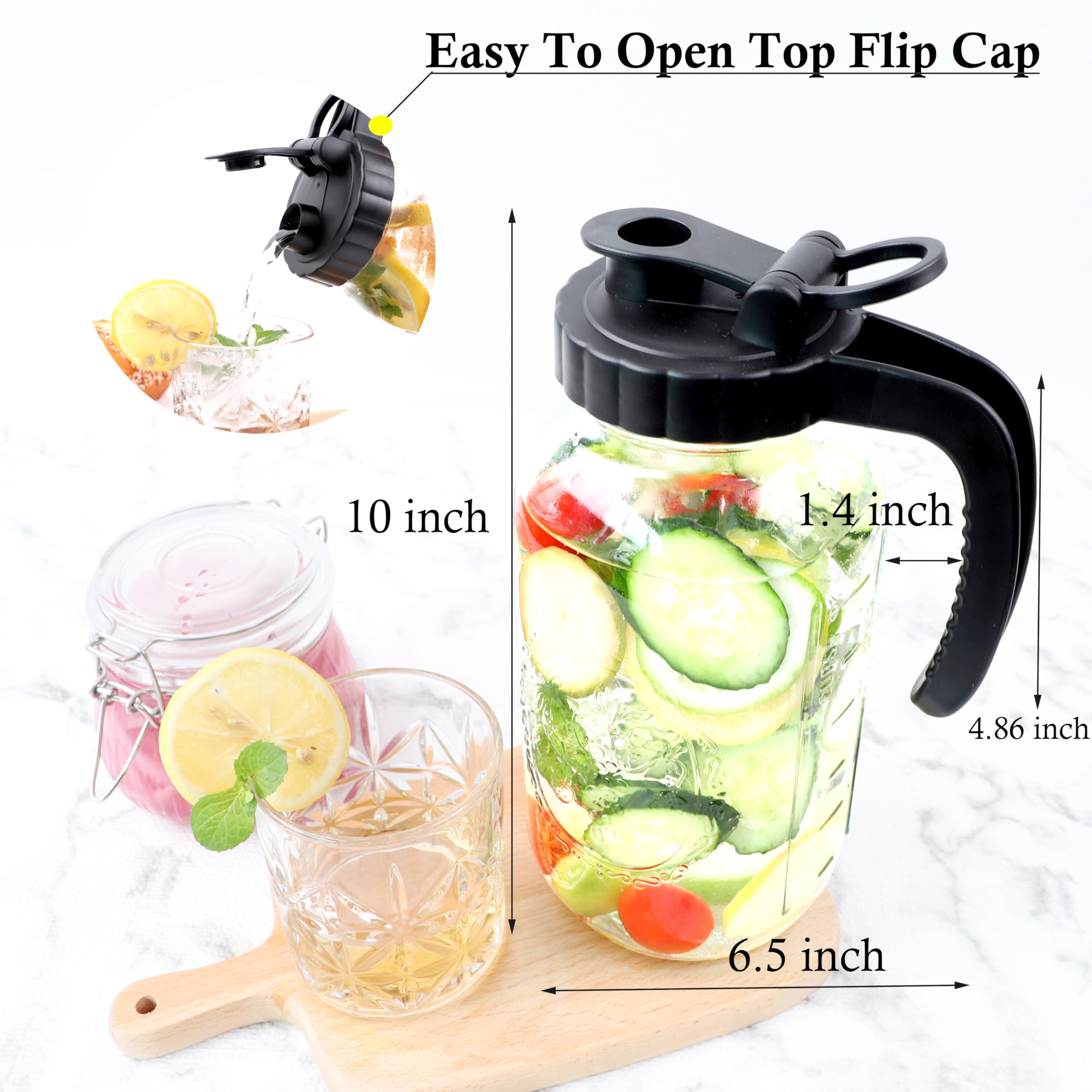 SCIDEA Glass Pitchers With Lid, Set Of 2 - 64oz Wide Mouth Mason Jars For Cold Brew, Iced Tea, Storage - View #4