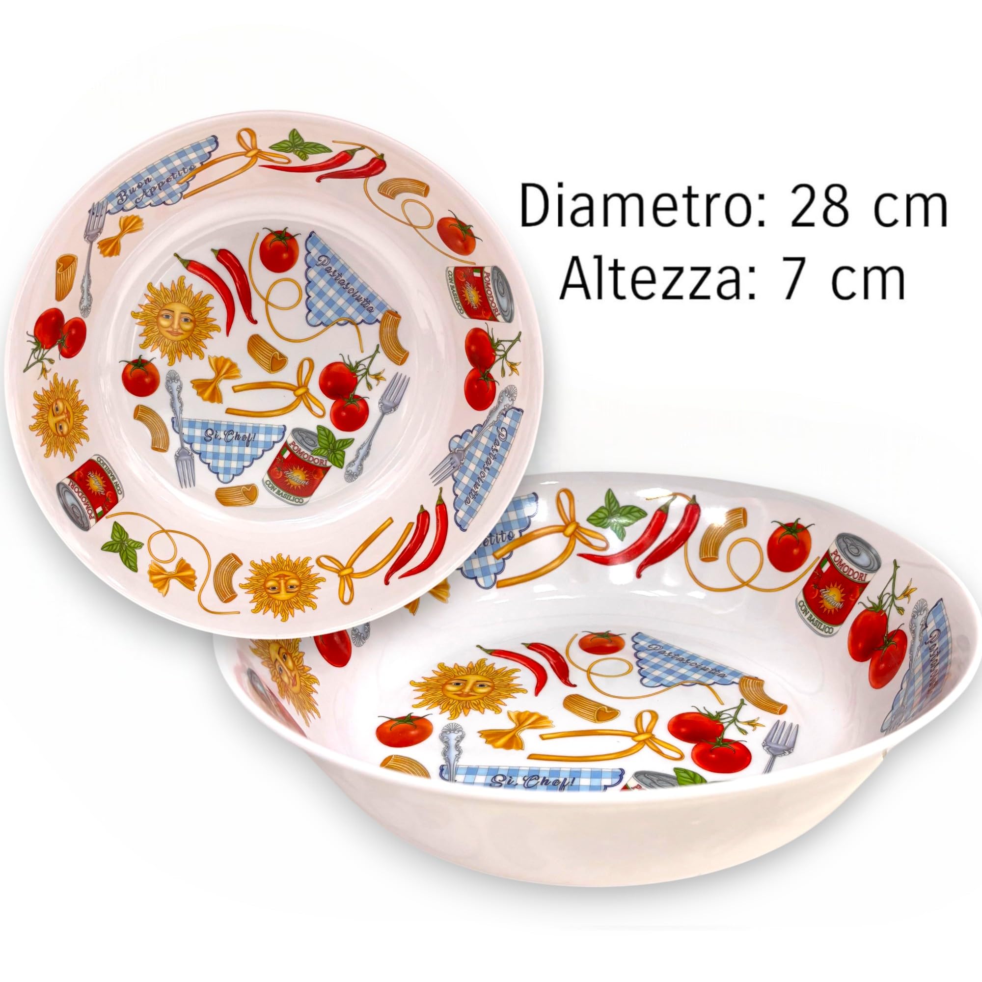 Set di Stoviglie in Melamina - 15 Pezzi, 3 Fantasie Disponibili - 6 Piatti Piani, 6 Piatti Fondi, 3 Insalatiere - Leggero, Durevole, Lavabile in Lavastoviglie, BPA Free (Melamina, Chef)