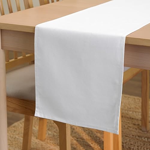 Encasa - Camino de mesa 100% algodón para 4 plazas, color liso blanco y tamaño grande de 13 x 59 pulgadas, para mesa de comedor, decoración de