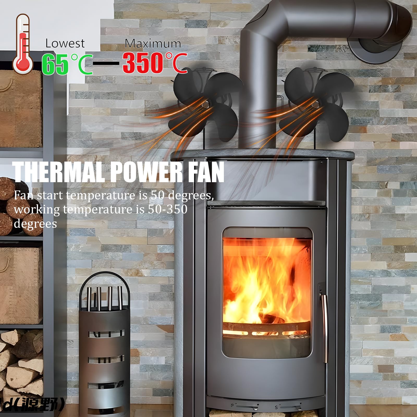Ventola per Stufa a Legna,Ventilatore a Doppio Motore 12 Pale, Ventilatore per Camino Efficiente Dal Punto di Vista Termico/Silenzioso/in Alluminio,per Bruciatore di Tronchi,Stufa,Camino-Nero