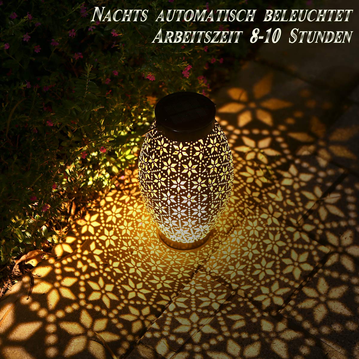 Görvitor Solarlaterne für Außen 4 Stück, LED Solar Laterne für Draußen Hängend IP65 Wasserdicht Metall, Orientalische Gartenleuchten Solar Warmweiß für Balkon Veranda Tisch Gartendeko Weihnachten