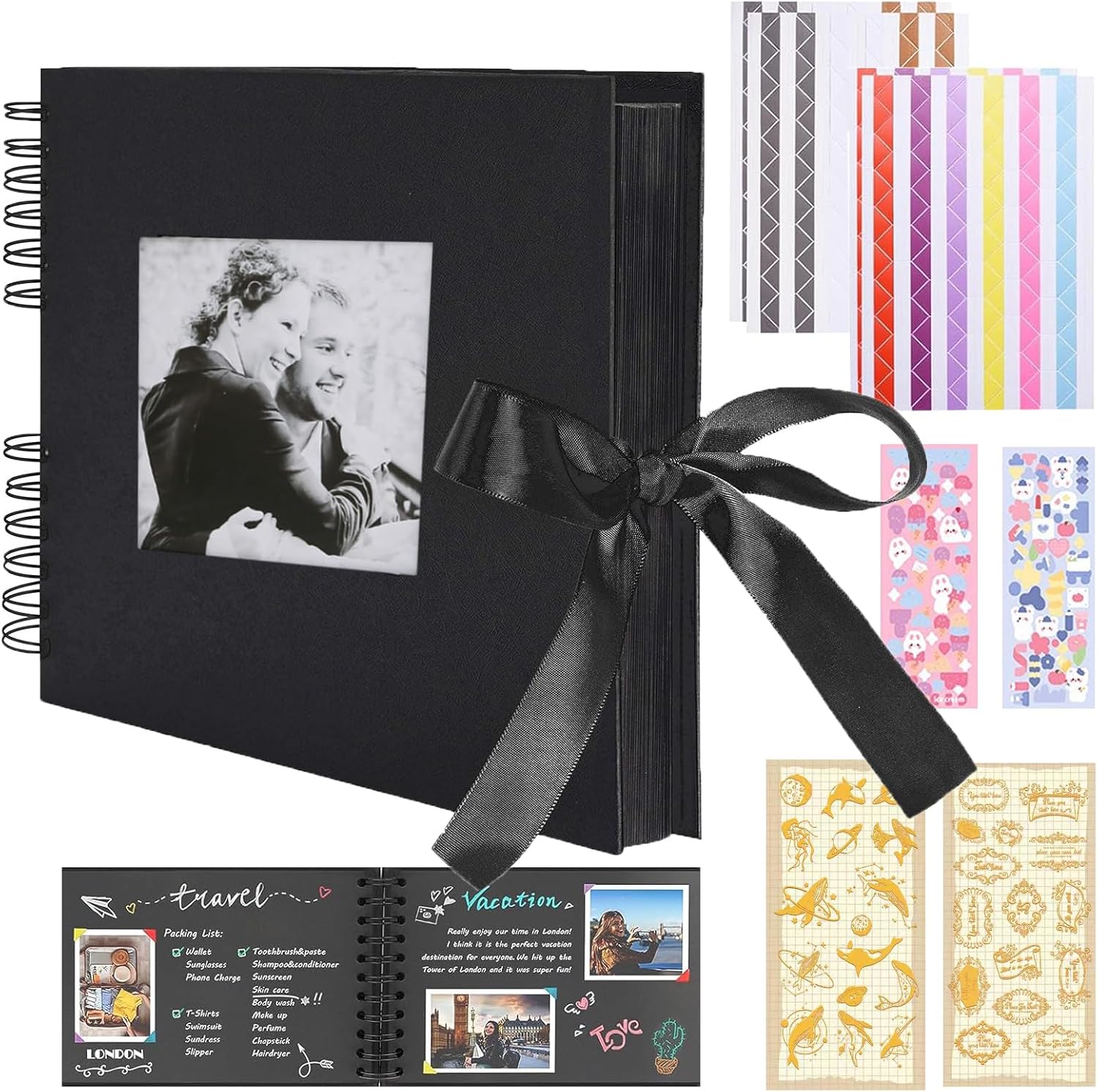 Scrapbook Album, Black Photo Album Scrapbook, 60 Pages DIY