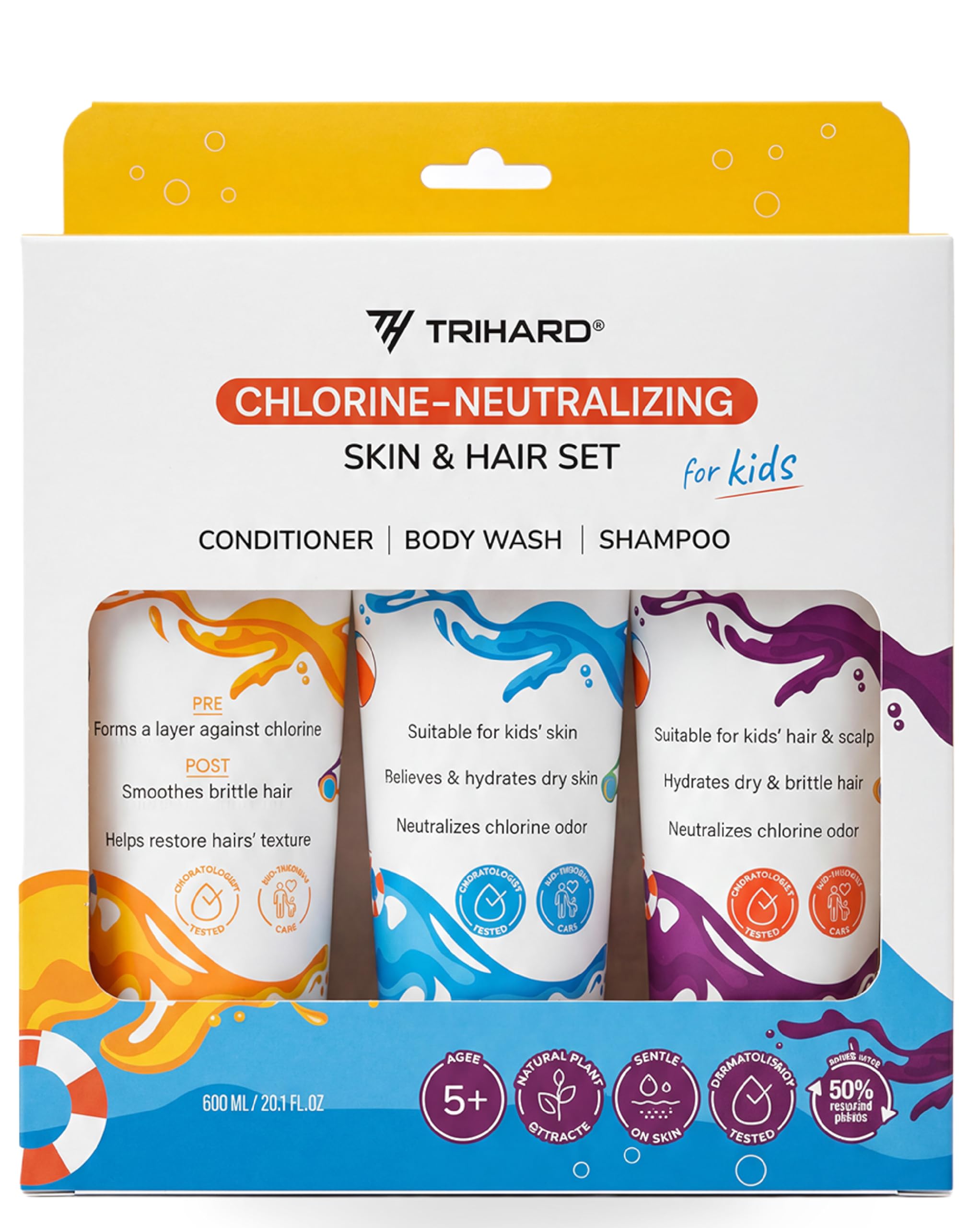 TRIHARD Kids Swim Care Set, Shampoo Conditioner Body Wash, 3 Pc