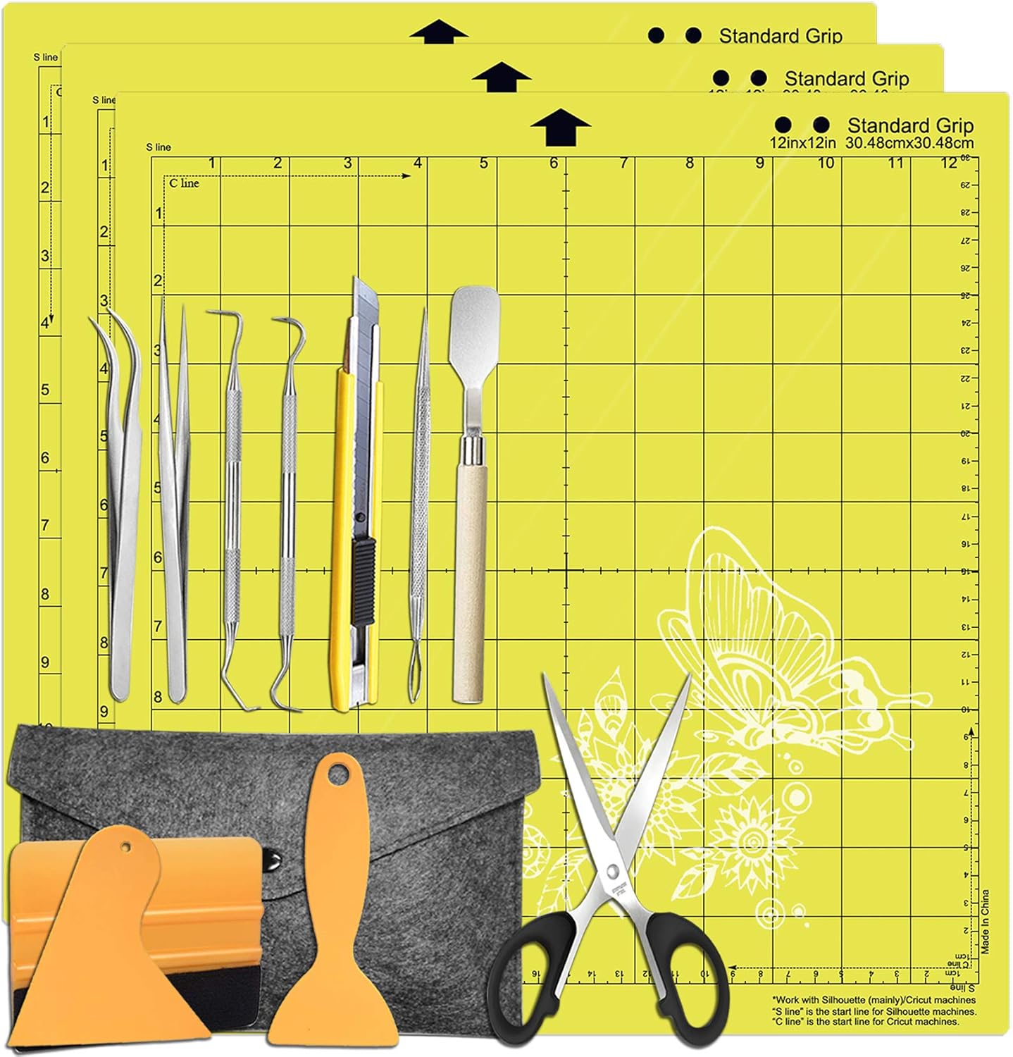Craft Vinyl Weeding Tools Set, HIRALIY 15 Pcs Vinyl Weeding Tools Kit with 3 Pack 12" x 12" Cutting Mats for Cricut, Silhouette Cameos, Scrapbooking, Lettering, DIY Art Work Cutting : Arts, Crafts & Sewing
