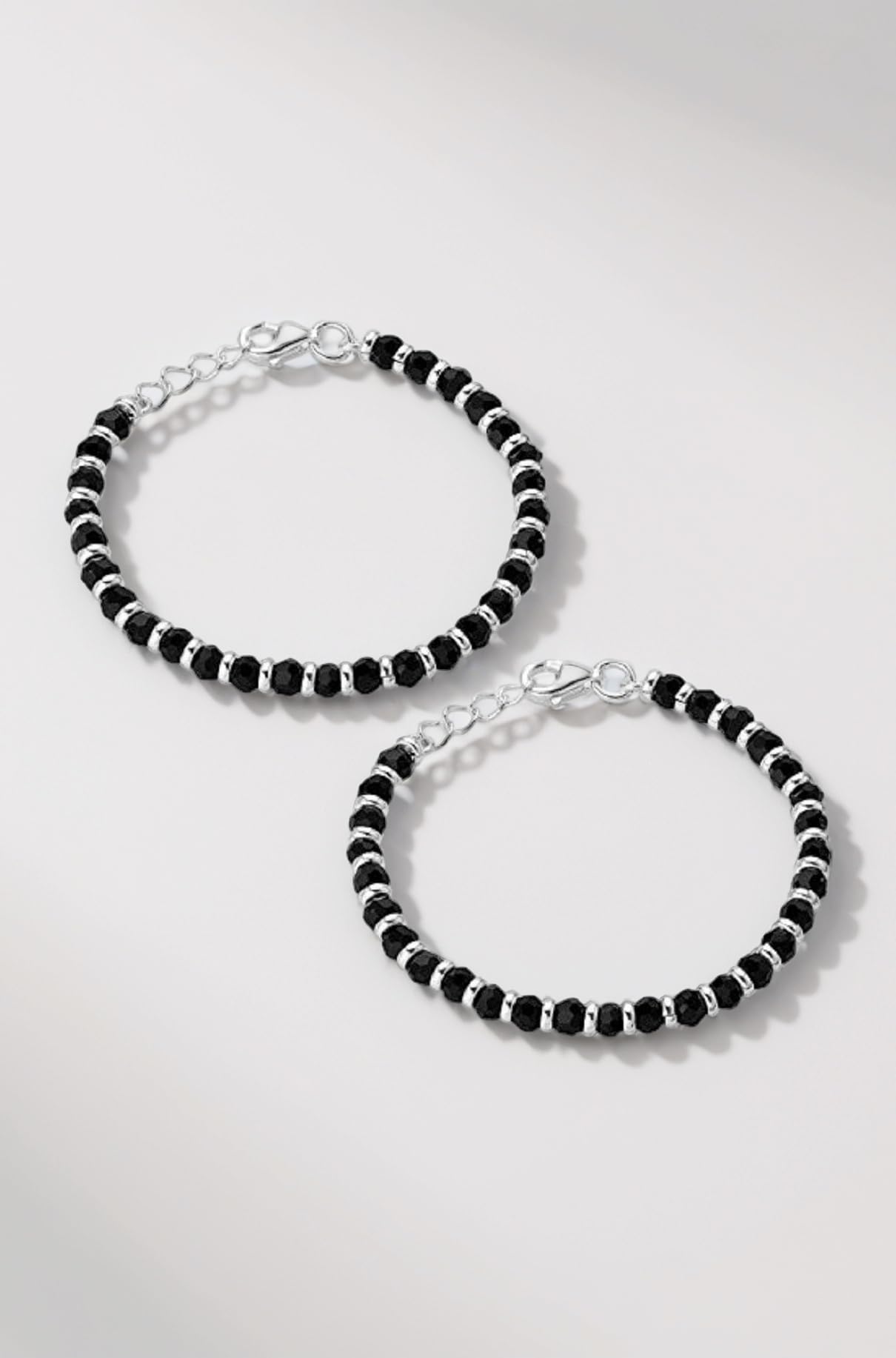 925 Sterling Silver Black Beads Nazariya Bracelet for New Born Baby Boys & Baby Girls | Adjustable Kids Evil Eye Kada Bangle | Infact Silver Hand Bracelet Chandi Nazar Guttu