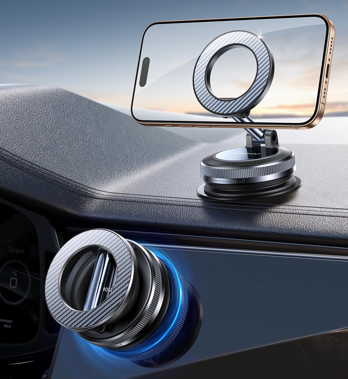 Coolpow for Magsafe Car Mount Vacuum Magnetic Phone Holder for Cars【Greater Stability】 Car Phone Holder for Car Accessories for Women Men Dash Mounting Frames for iPhone 17 16 15 14 & Samsung — view 11