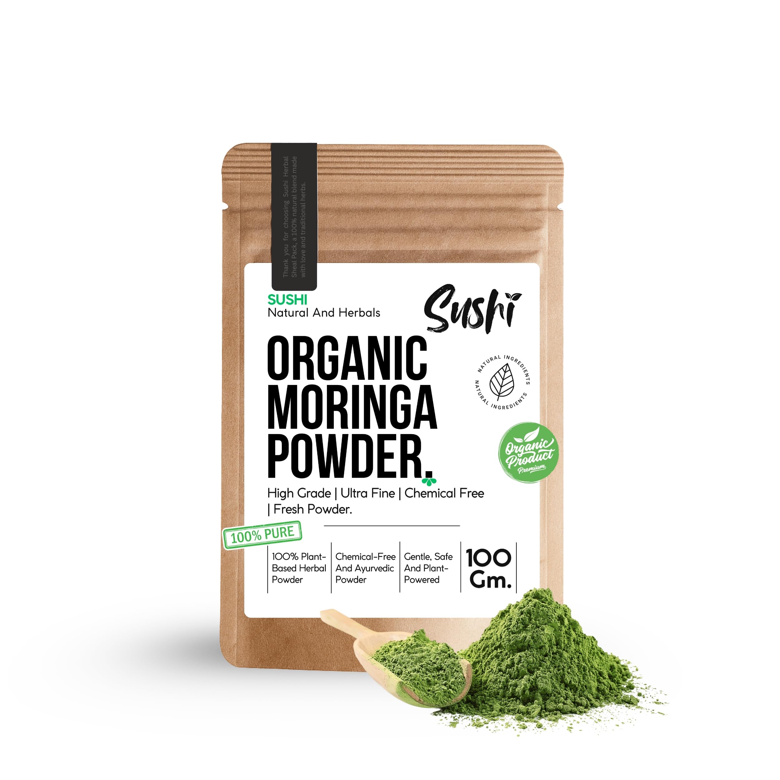 Sushi Moringa Powder | Organic Ayurvedic Superfood | Natural Energy, Hair Growth & Weight Loss Supplement | Pure Moringa Leaves Powder | Pack of 1 | 100gm