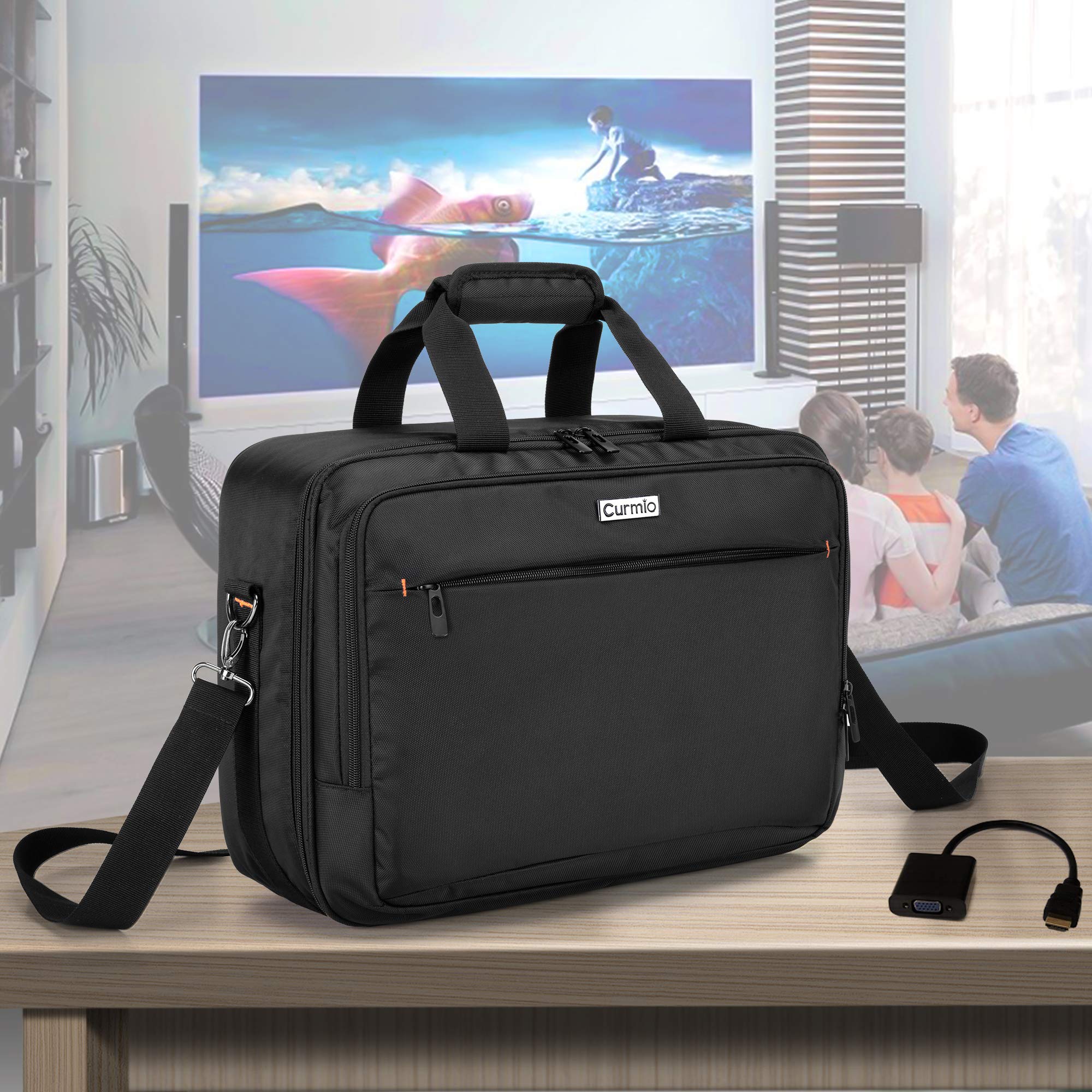CURMIO Beamertasche für Beamer, Projektor Reisetasche mit Separatem Fach für Laptop, Beamer Tasche für die Meisten Projektoren und Zubehör, 40 x 30 x 13 cm, Schwarz