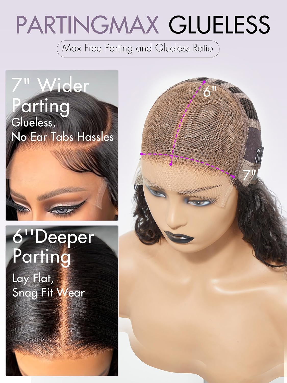 LUVME HAIR 20" Loose Body Wave PartingMax Glueless Wig Human Hair Pre Plucked Pre Cut, 7x6 HD Lace Front Wig Human Hair Long Black Wig