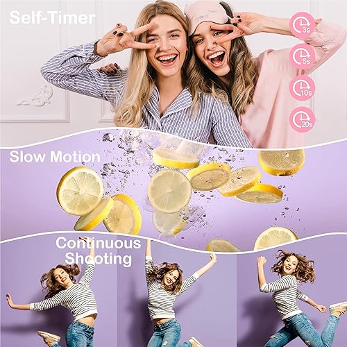 Miniatura 7 de Cámara digital rosa 4K sin tarjetas SD, cámara para apuntar y disparar con flash, fácil de usar, perfecta para principiantes, ideal para viajes,