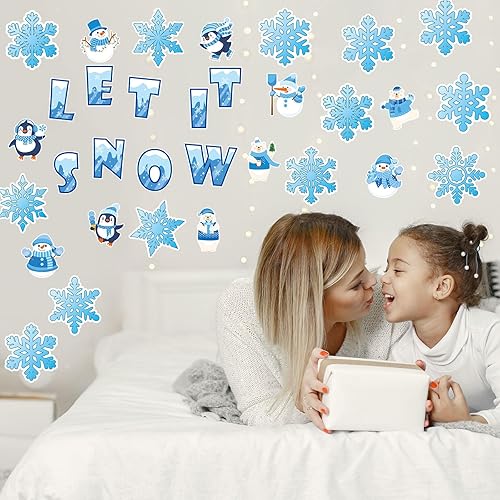 Miniatura 5 de Juego de 70 recortes de tablón de anuncios de copo de nieve de invierno, Navidad, muñeco de nieve, pingüinos, cacao caliente, decoración de aula,