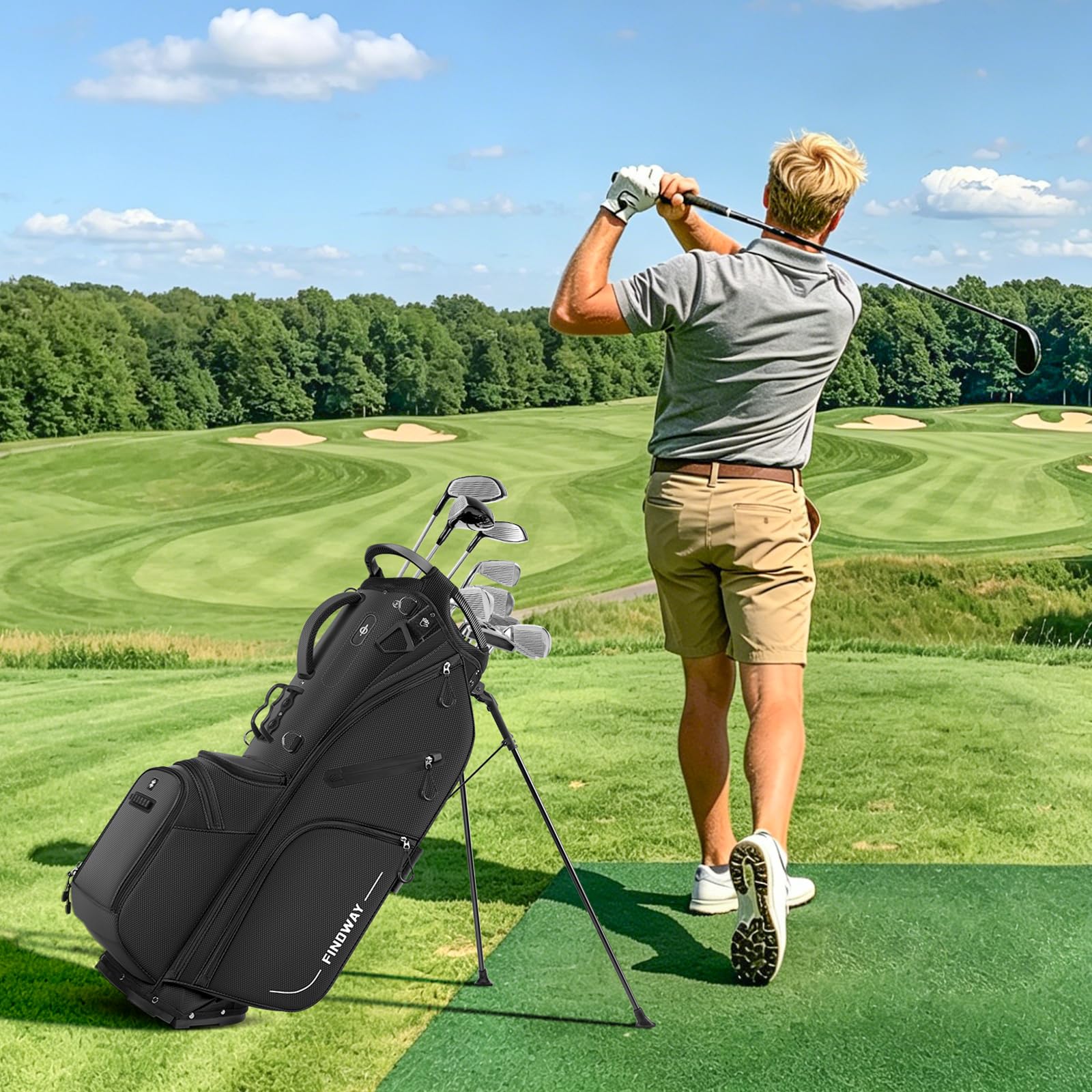 Findway Golf Bag, 14er Unterteilung Golf Stand Carry Trolley Bag, Golf Hybrid Bag Golftasche, leichte Pencil Bag tragbar für Männer & Frauen