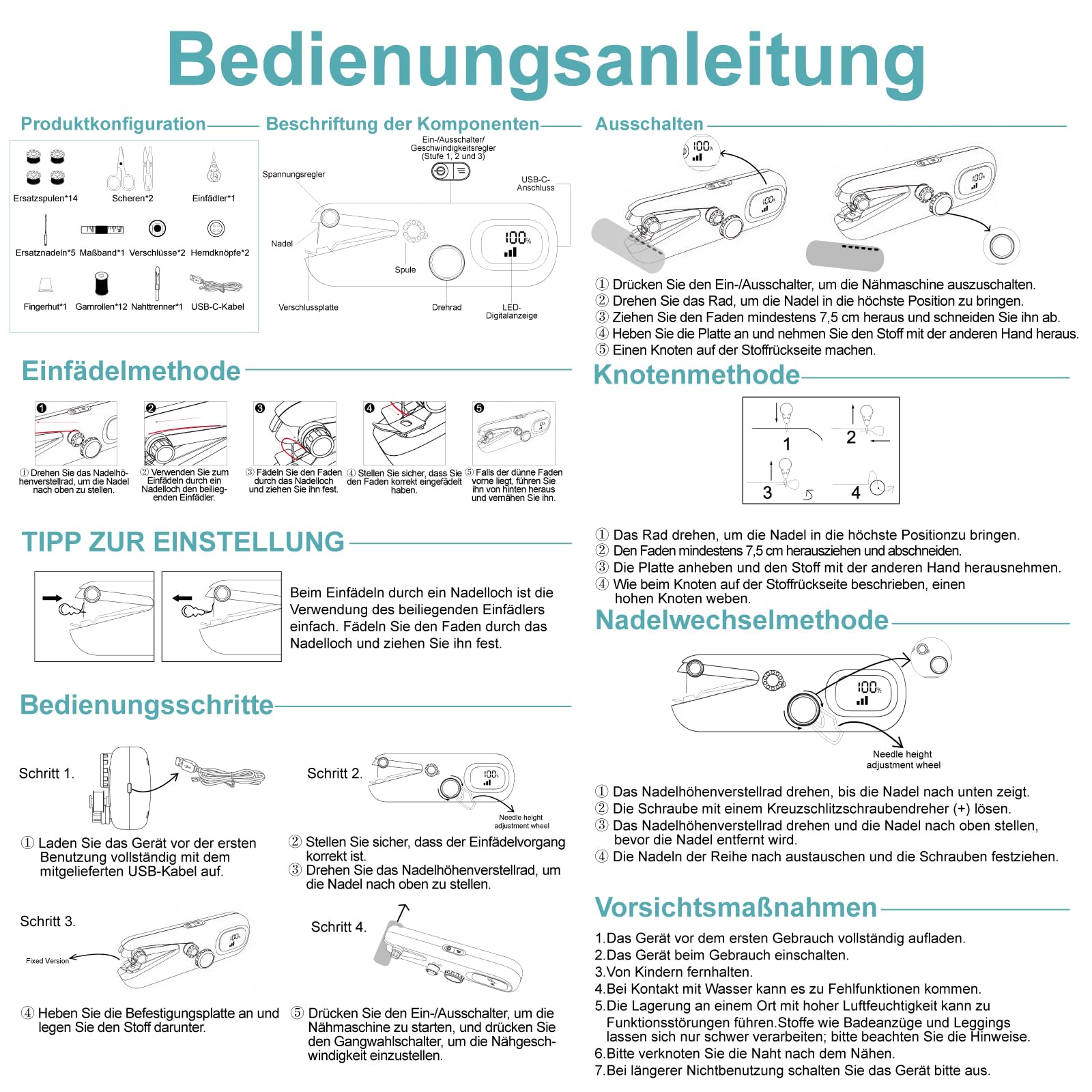 Philorn Handnähmaschine Elektrisch,Schnelle Nähmaschine für Anfänger Komplettes Nähset für Zuhause, Reisen, Basteln & DIY Projekte