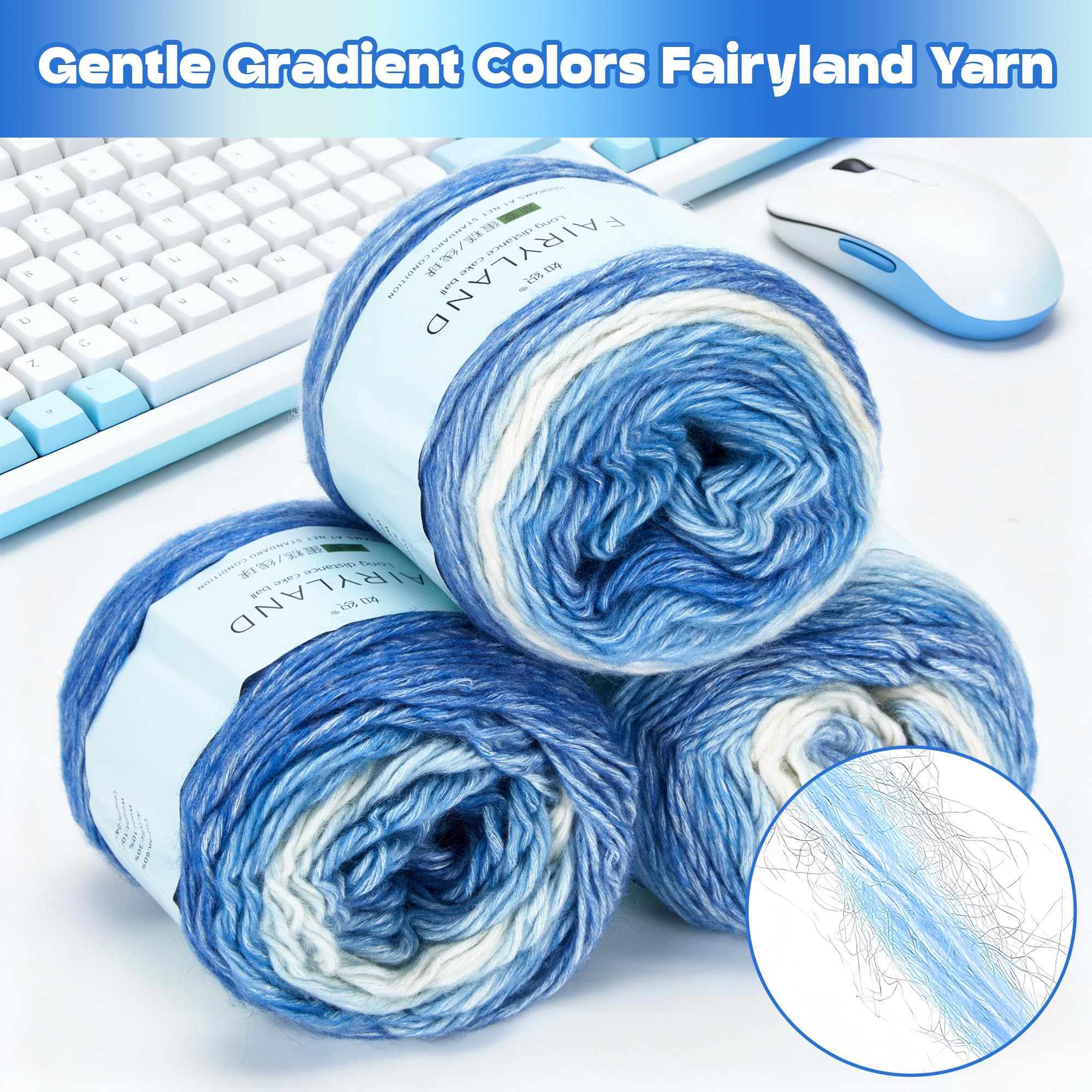 Bafeil Ombre Yarn for Crochet Knitting Wool, 4x100g Gradient Yarn 60% Cotton 30% Acrylic 10% Wool with 2 Hooks - Image 3