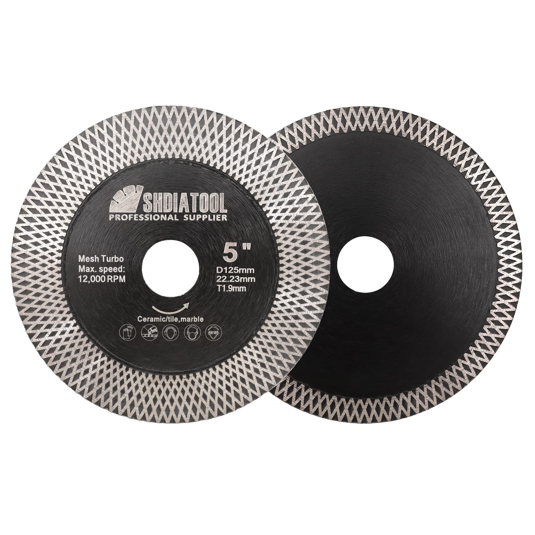 SHDIATOOL Tile Diamond Saw Blade, Cutting Grinding Disc Wheel 125mm/5" for Dry/Wet Cutting & Grinding Porcelain Ceramic Tile Granite Marble Artificial Stone,2pcs