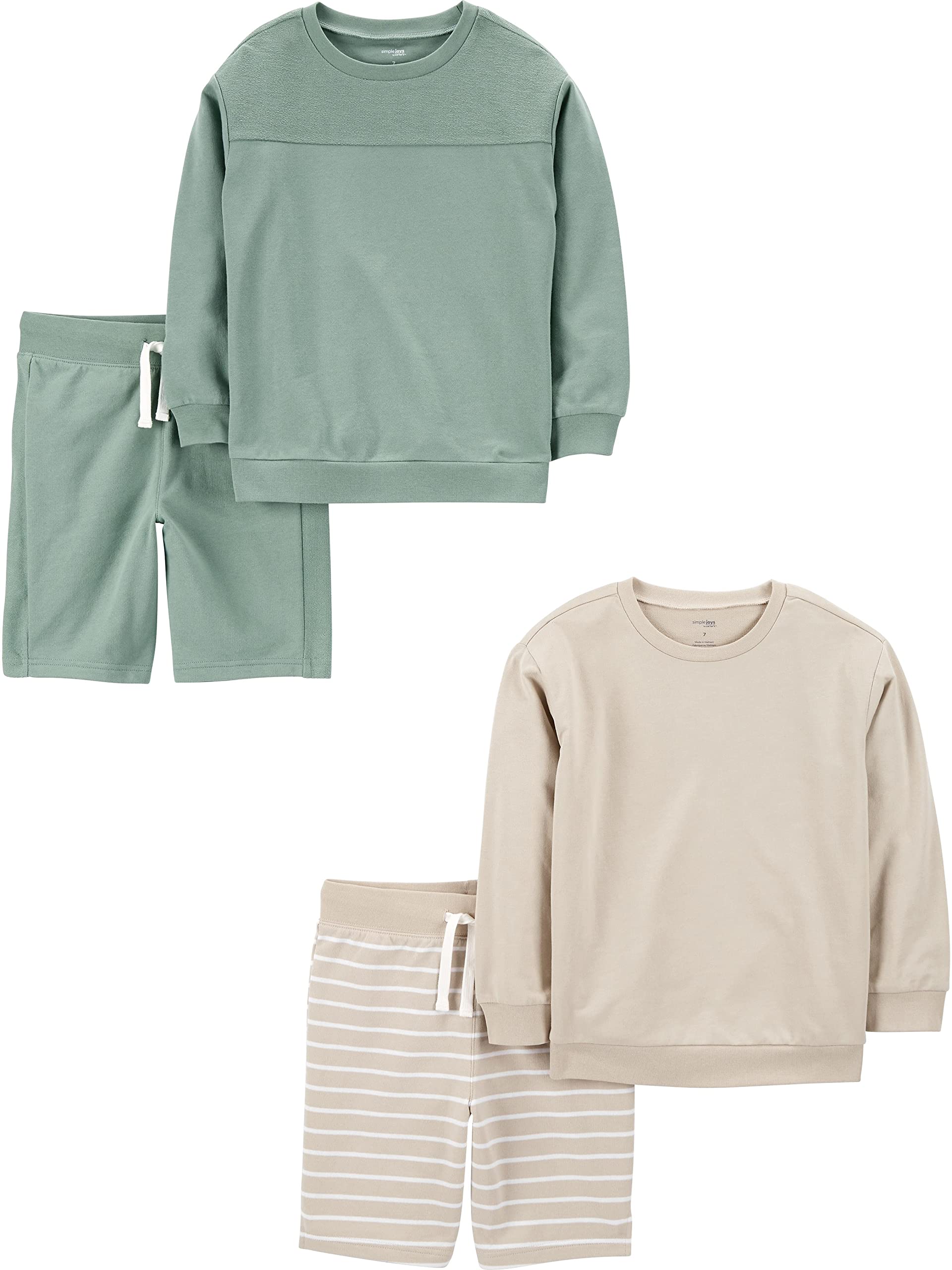 Simple Joys by Carter's Baby Boys Playwear Sets (Pack of 4), Beige stripes/bottle green, 8 Jahre
